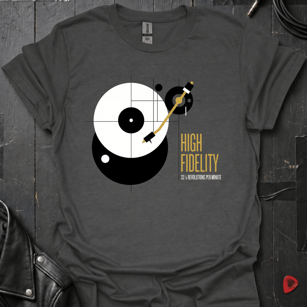 Vinyl Turntable Diagram T-Shirt - Dark Heather - T-Shirt
