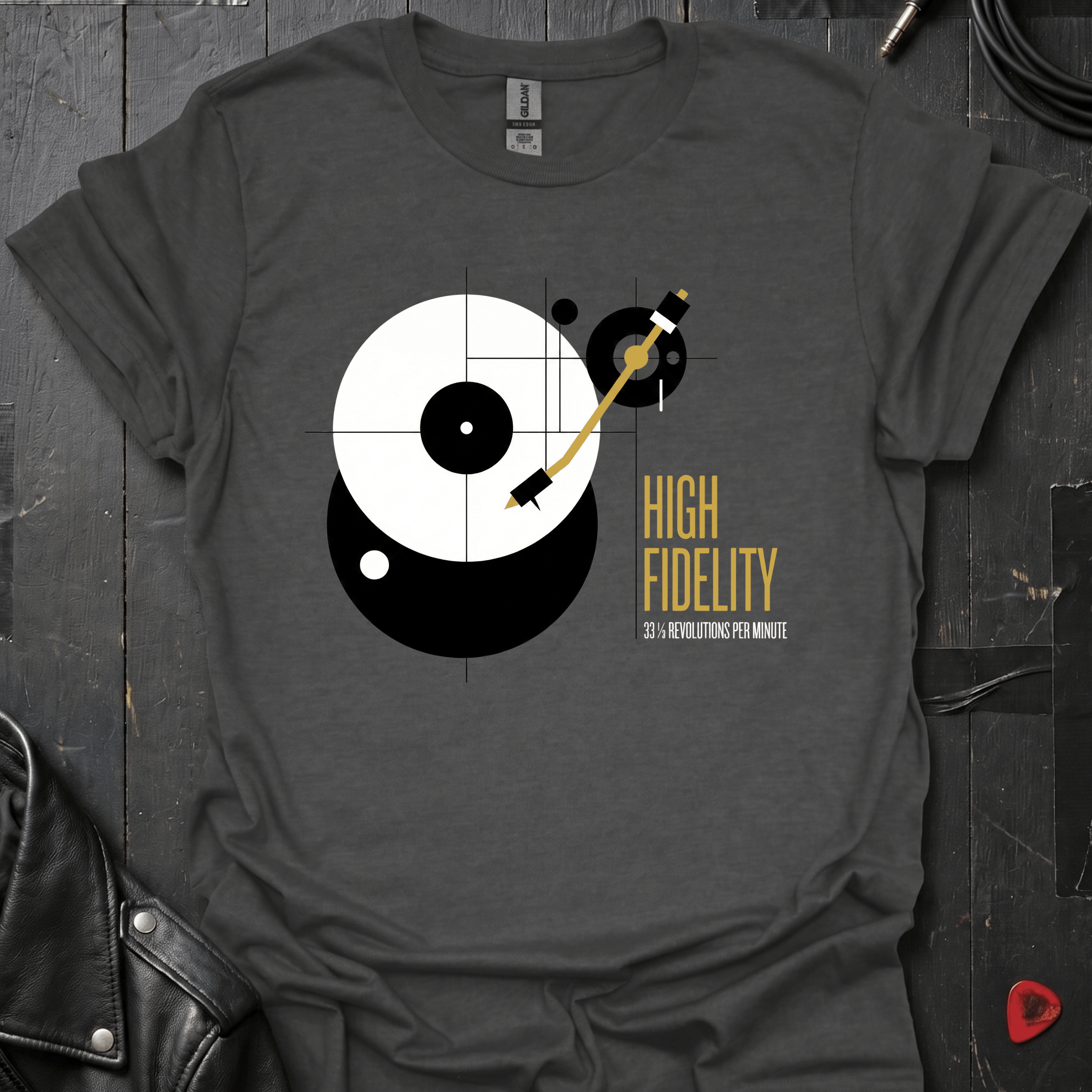 Vinyl Turntable Diagram T-Shirt - Dark Heather - T-Shirt