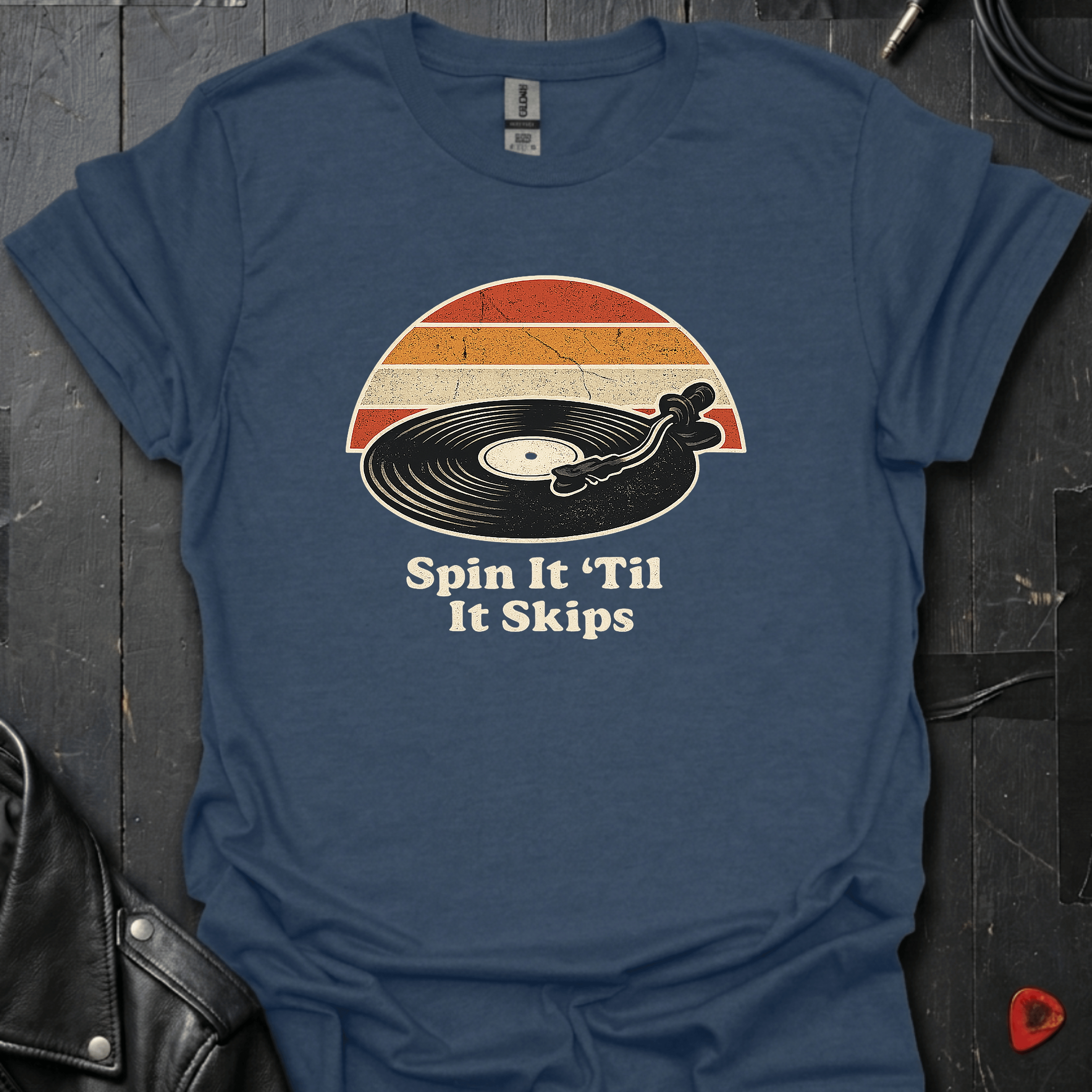 Spin It 'Til It Skips T-Shirt - Heather Navy - T-Shirt
