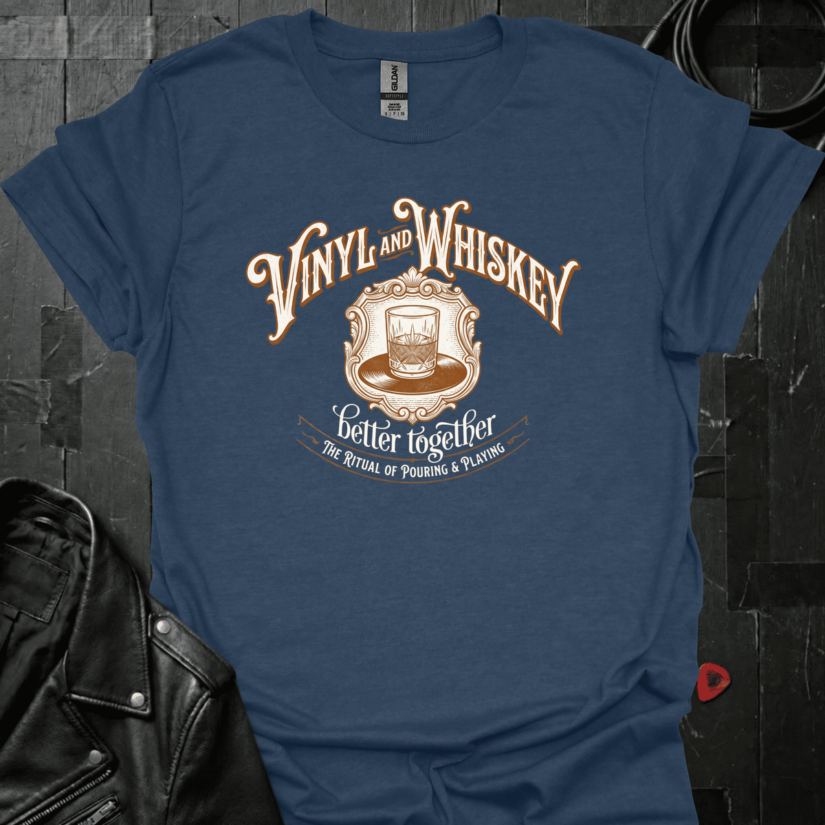 Vinyl & Whiskey T-Shirt - Heather Navy - T-Shirt