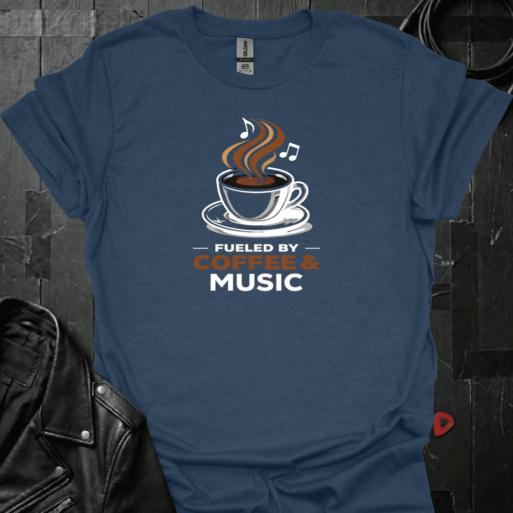 Fueled By Coffee & Music T-Shirt - Heather Navy - T-Shirt