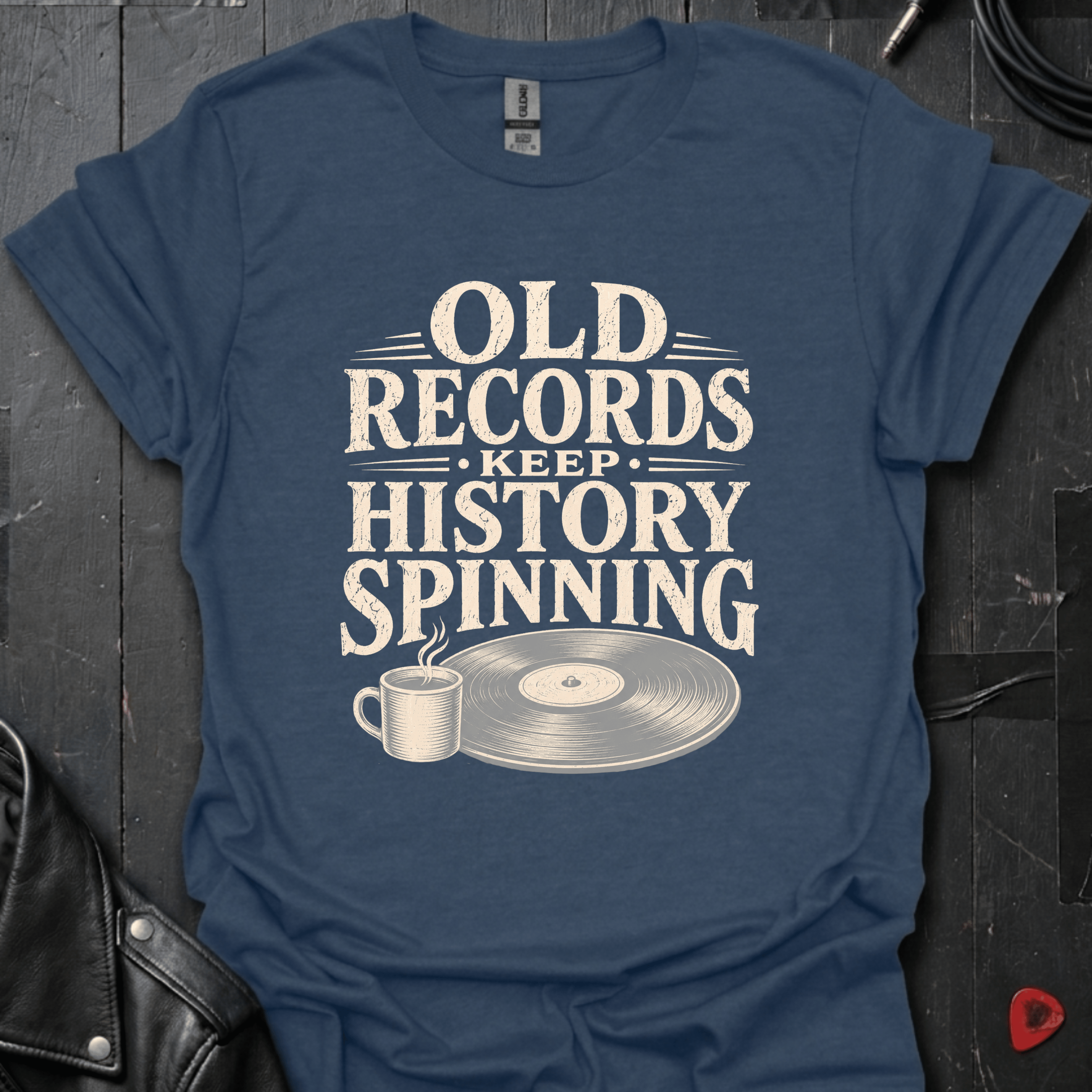 History On Vinyl T-Shirt - Heather Navy - T-Shirt