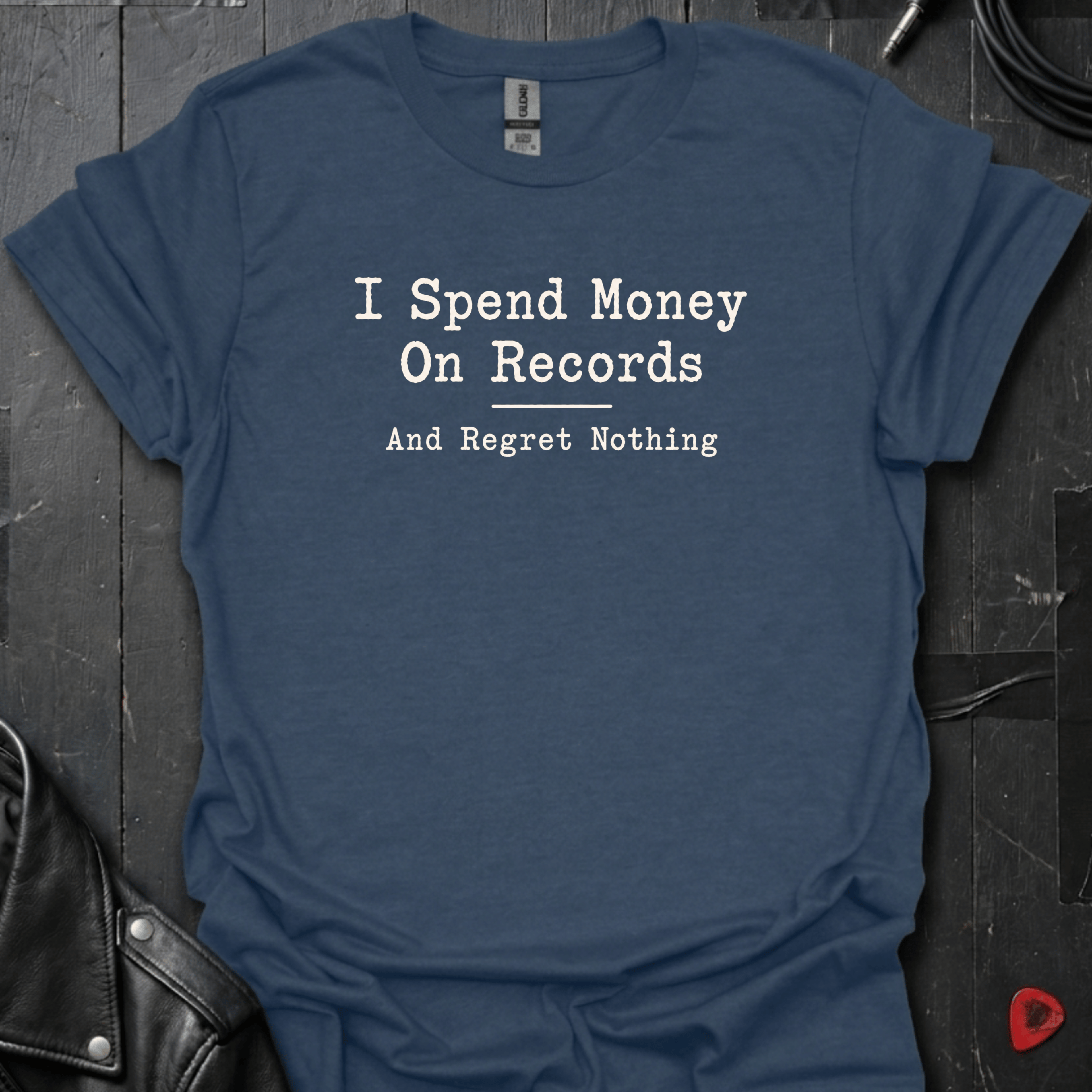 Spend Money On Records T-Shirt | Regret nothing Vinyl Lover - Heather Navy - T-Shirt