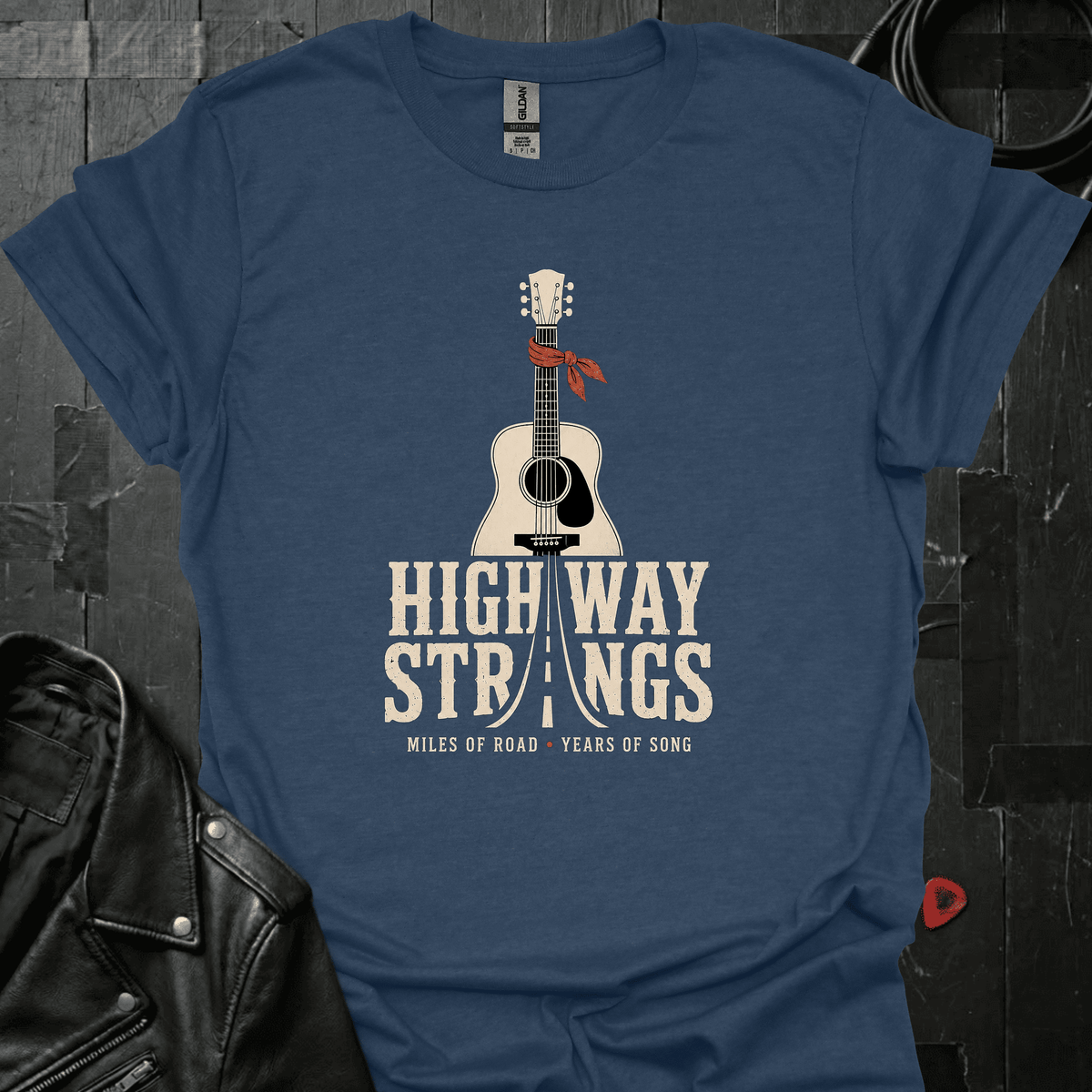 Highway Strings T-Shirt - Heather Navy - T-Shirt