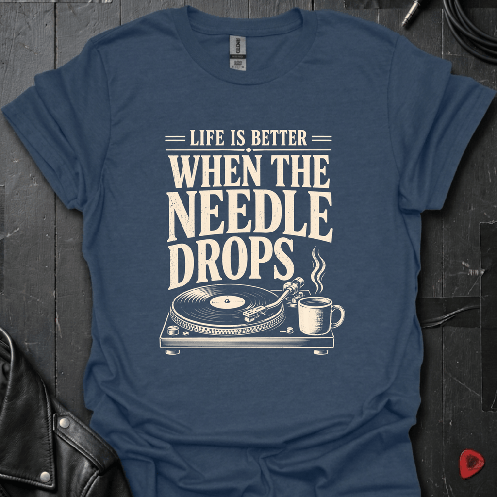 When The Needle Drops T-Shirt - Heather Navy - T-Shirt