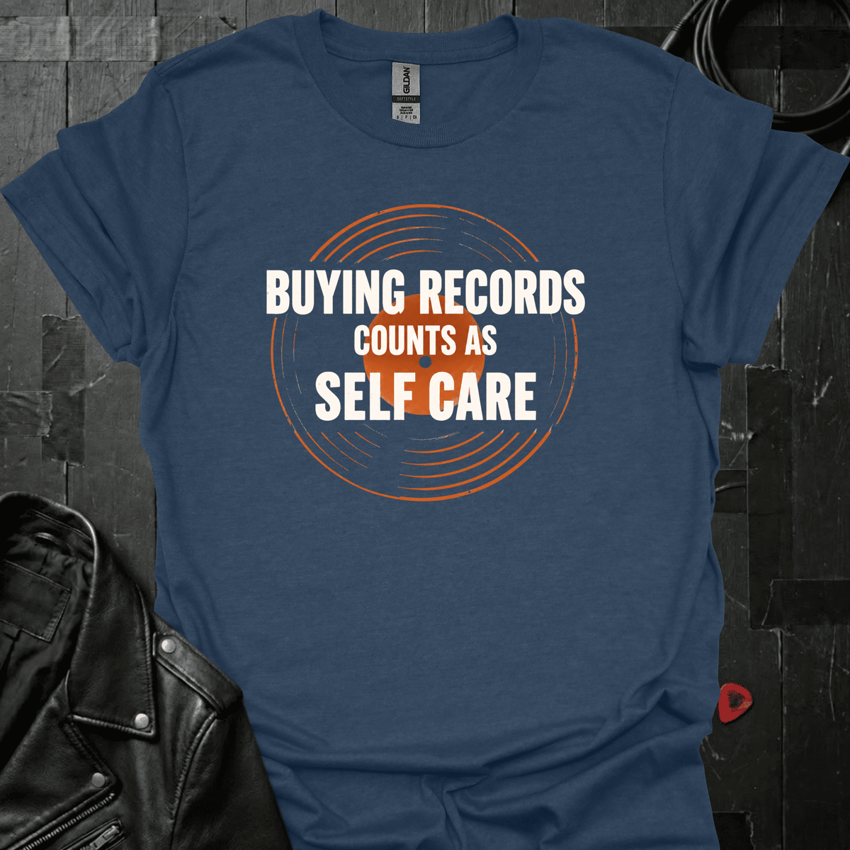 Record Shopping Self Care T-Shirt - Heather Navy - T-Shirt