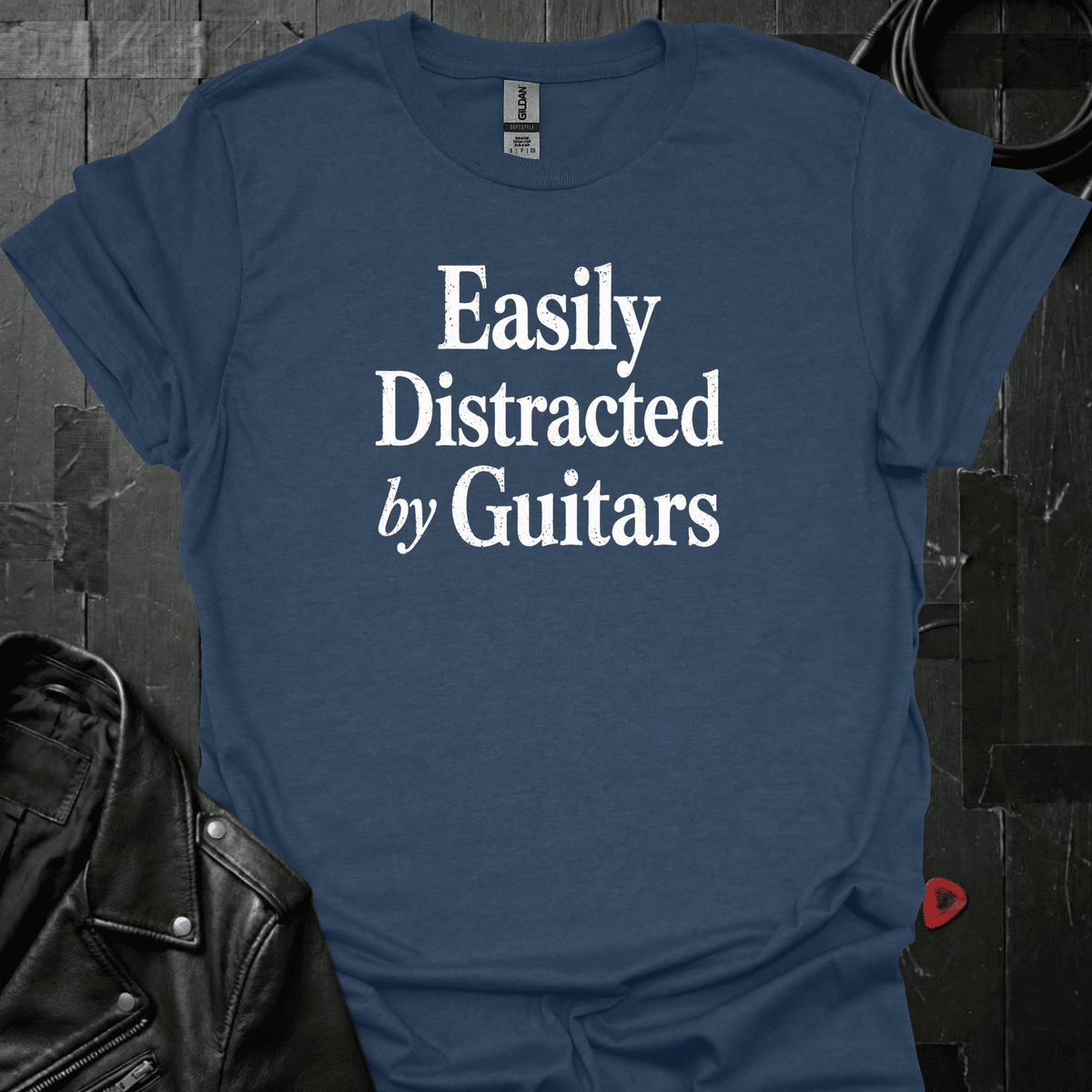 Easily Distracted By Guitars T-Shirt - Heather Navy - T-Shirt