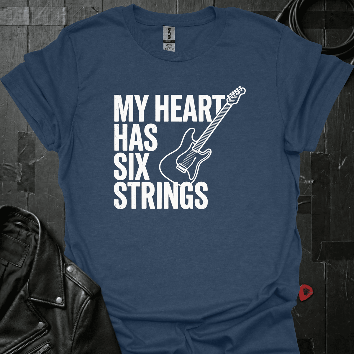 My Heart Has Six Strings T-Shirt - Heather Navy - T-Shirt