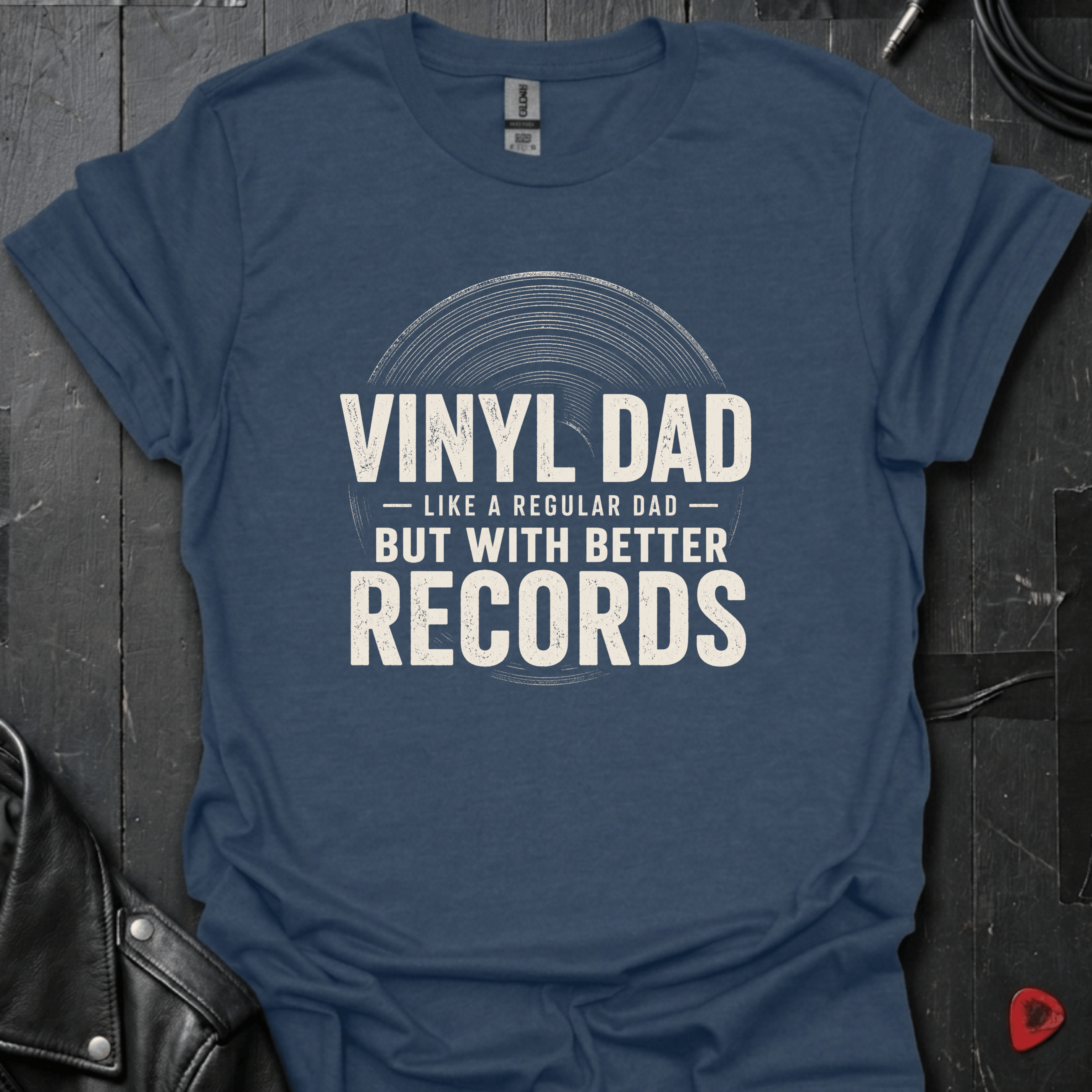 Vinyl Dad T-Shirt | Funny Better Records Dad Tee - Heather Navy - T-Shirt