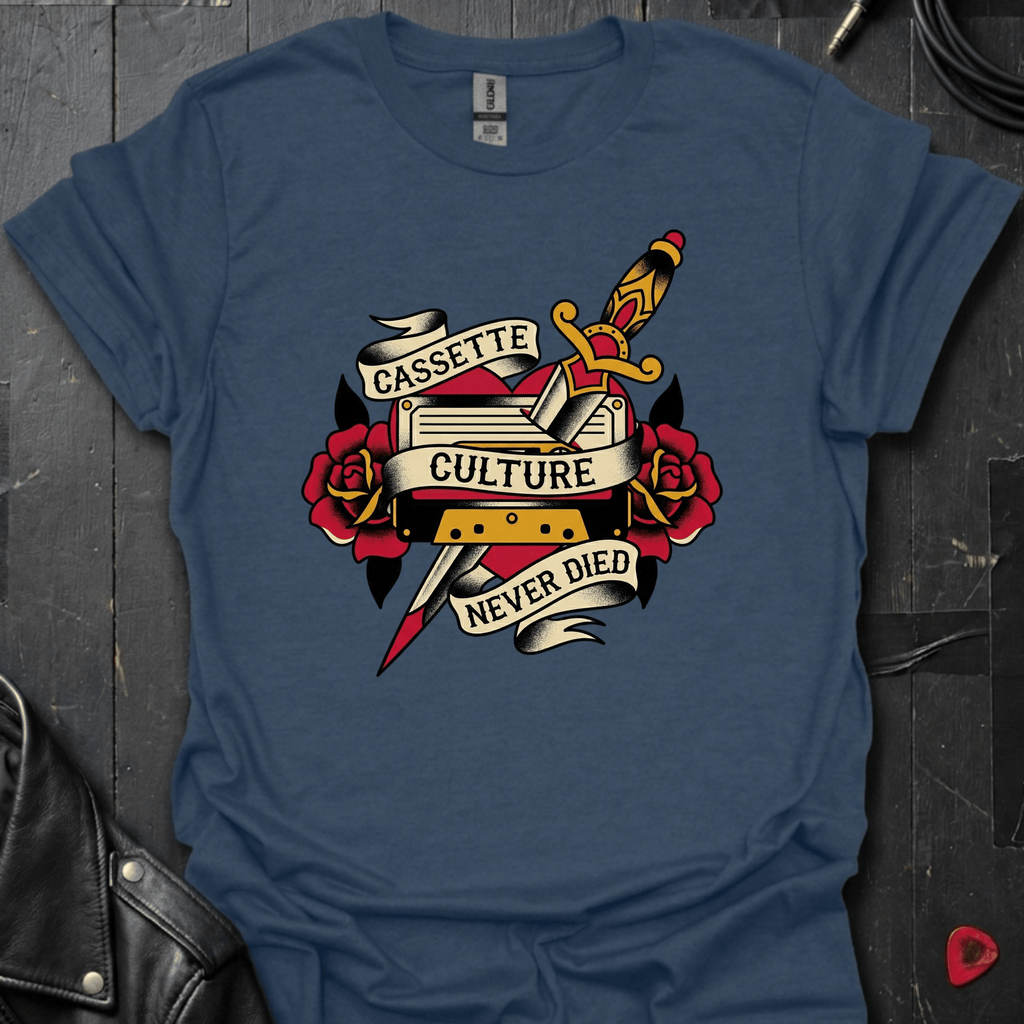 Cassette Culture Never Died T-Shirt - Heather Navy - T-Shirt