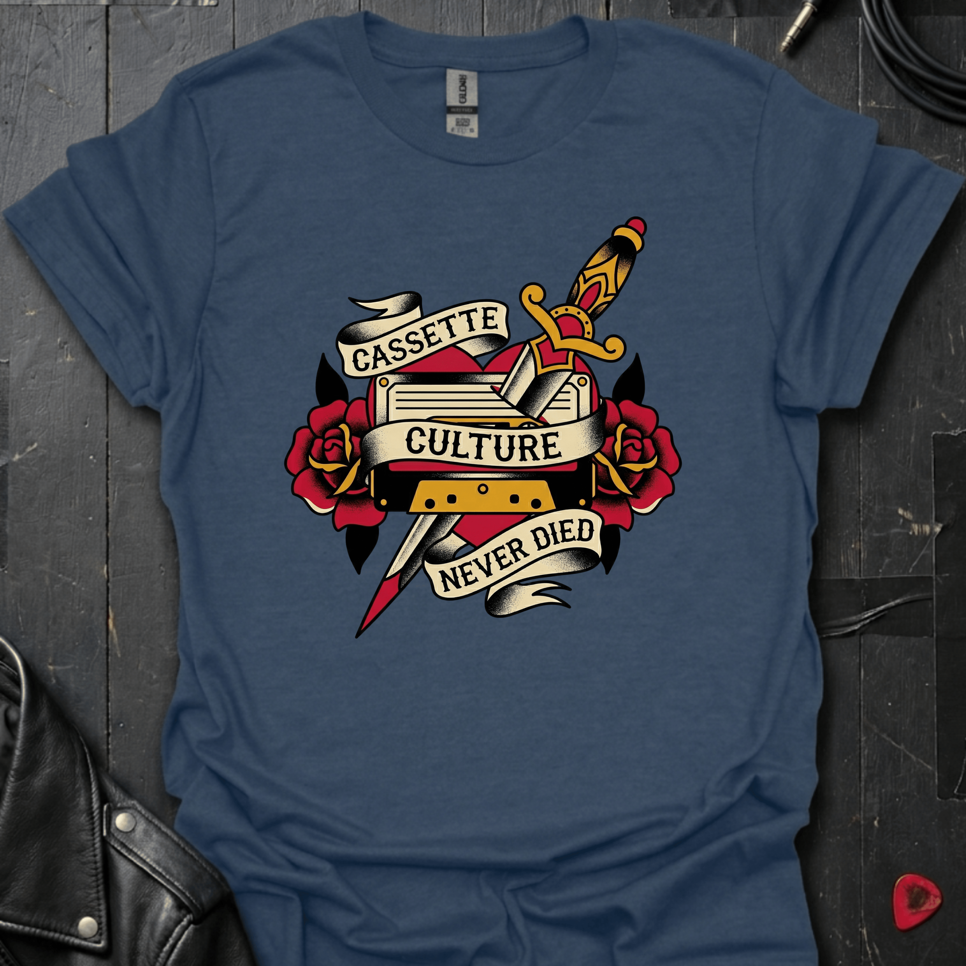 Cassette Culture Never Died T-Shirt - Heather Navy - T-Shirt