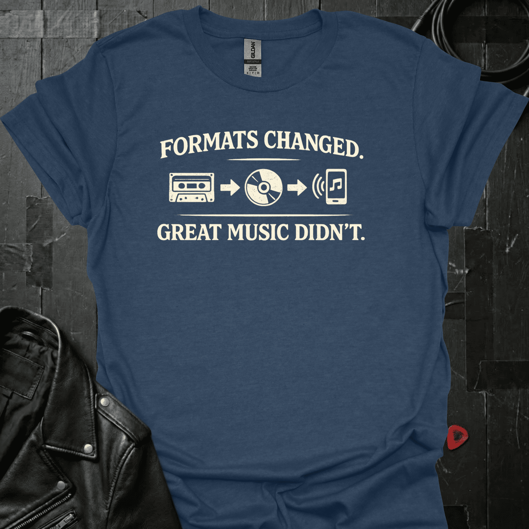 Music Formats Changed T-Shirt - Heather Navy - T-Shirt