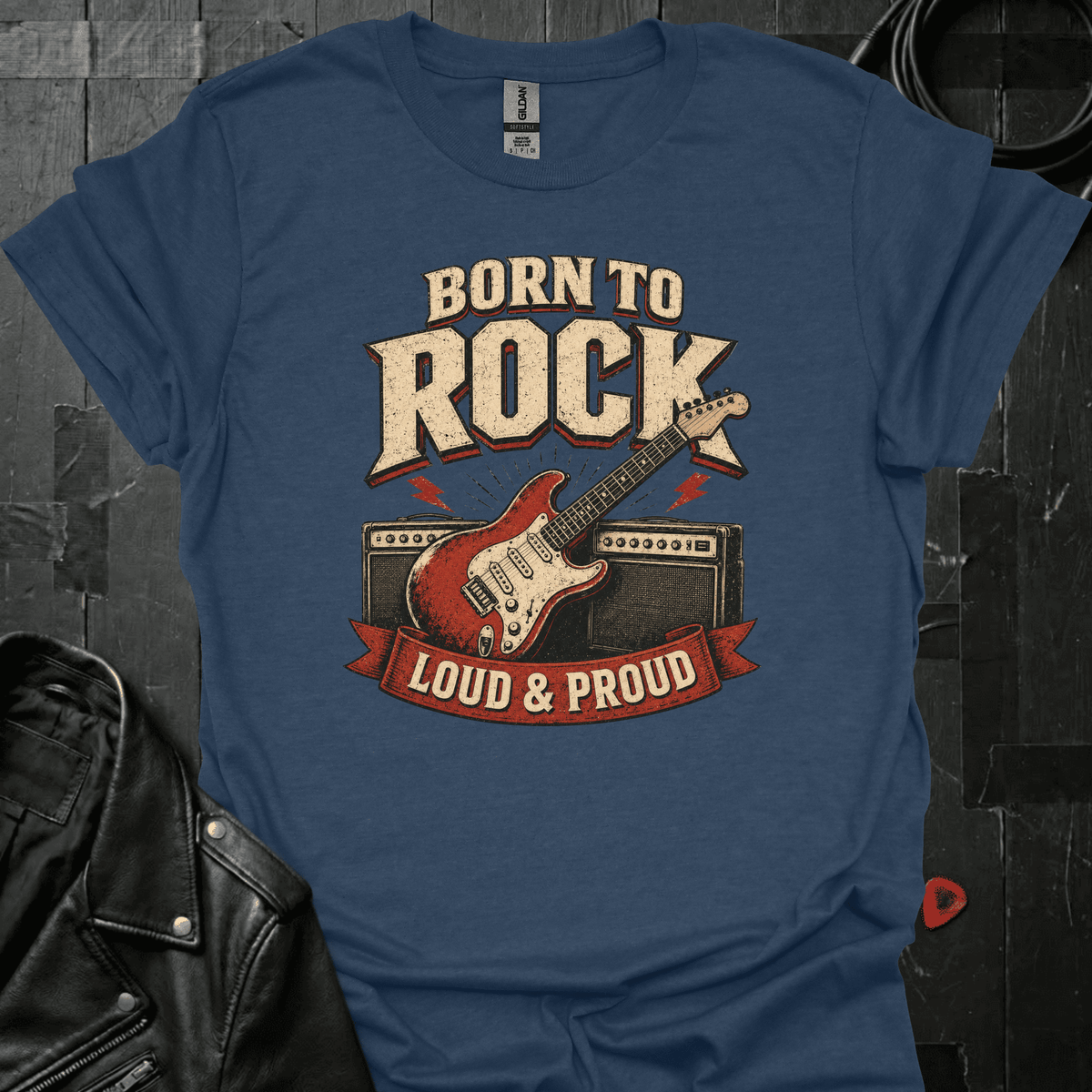 Born To Rock - Heather Navy - T-Shirt
