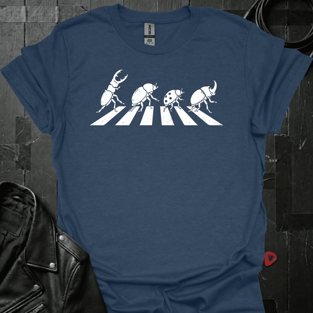 Beetles Crossing Road T-Shirt - Heather Navy - T-Shirt