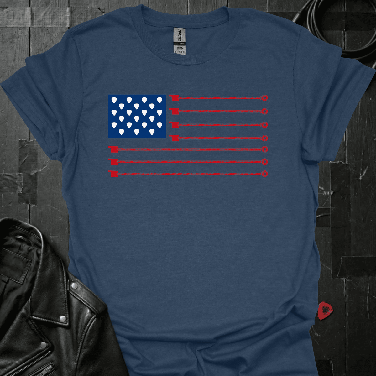 American Guitar Flag T-Shirt - Heather Navy - T-Shirt