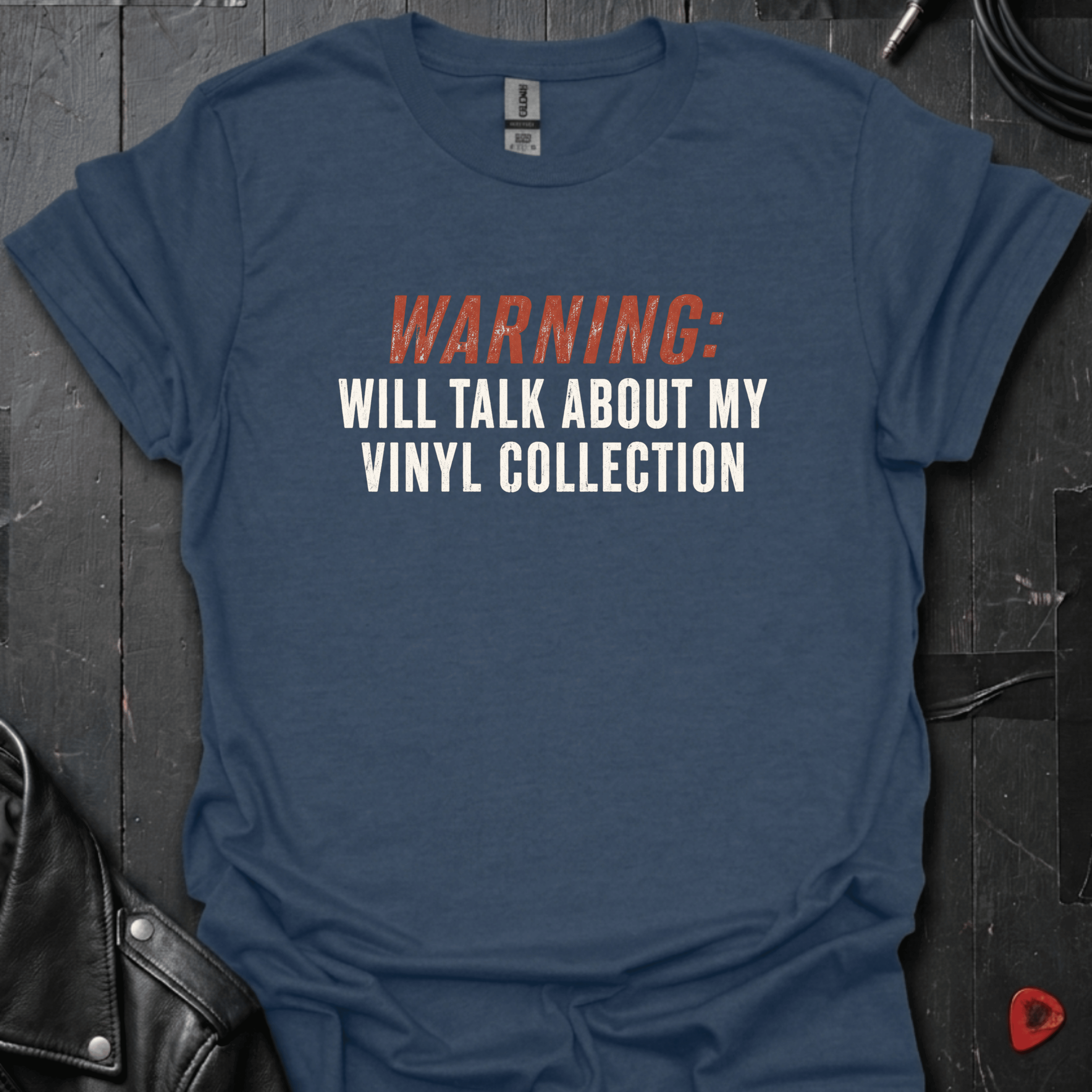 Vinyl Talk Warning T-Shirt - Heather Navy - T-Shirt