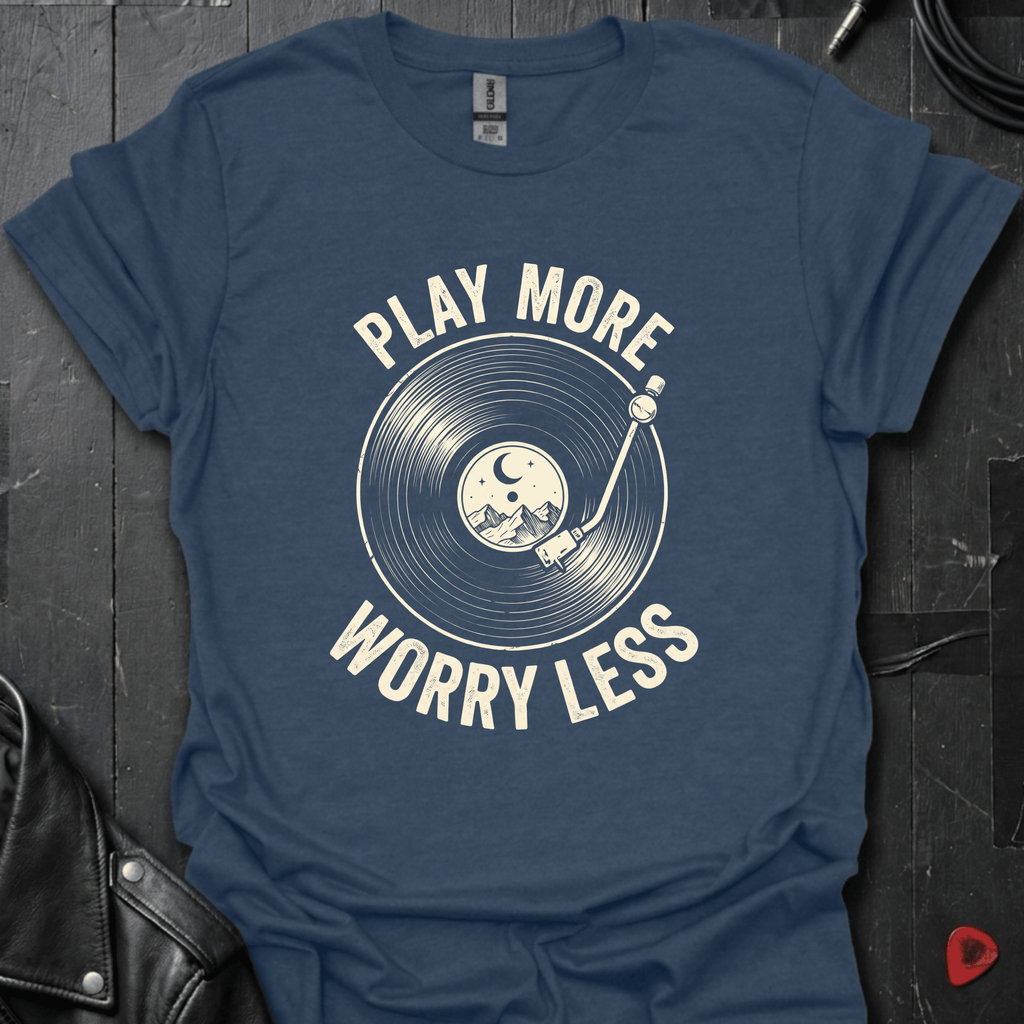 Play More Worry Less T-Shirt - Heather Navy - T-Shirt
