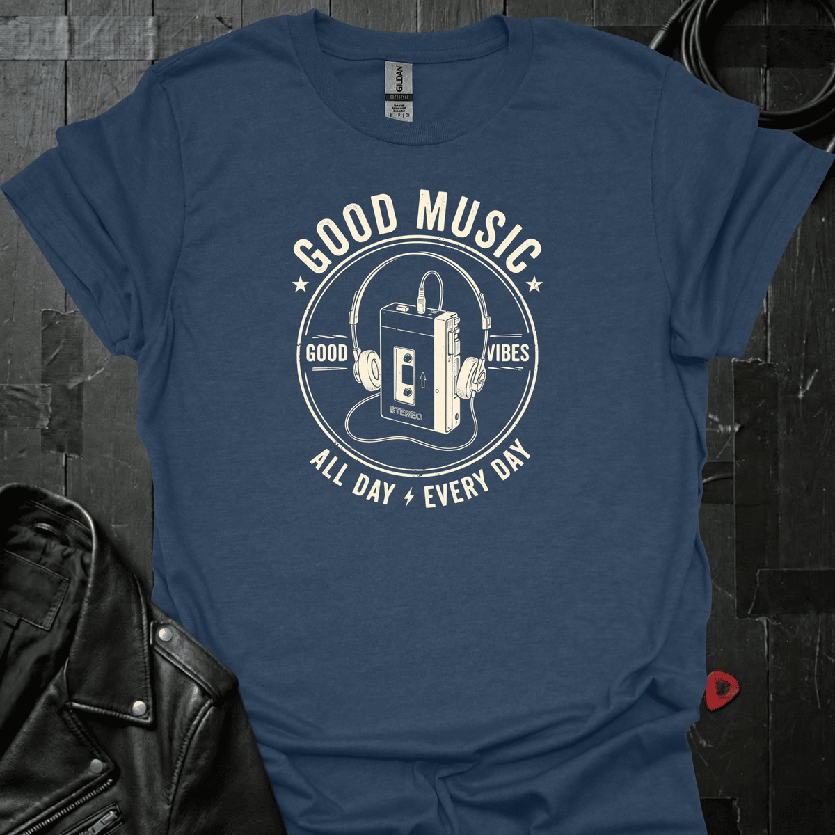 Good Music All Day T-Shirt - Heather Navy - T-Shirt