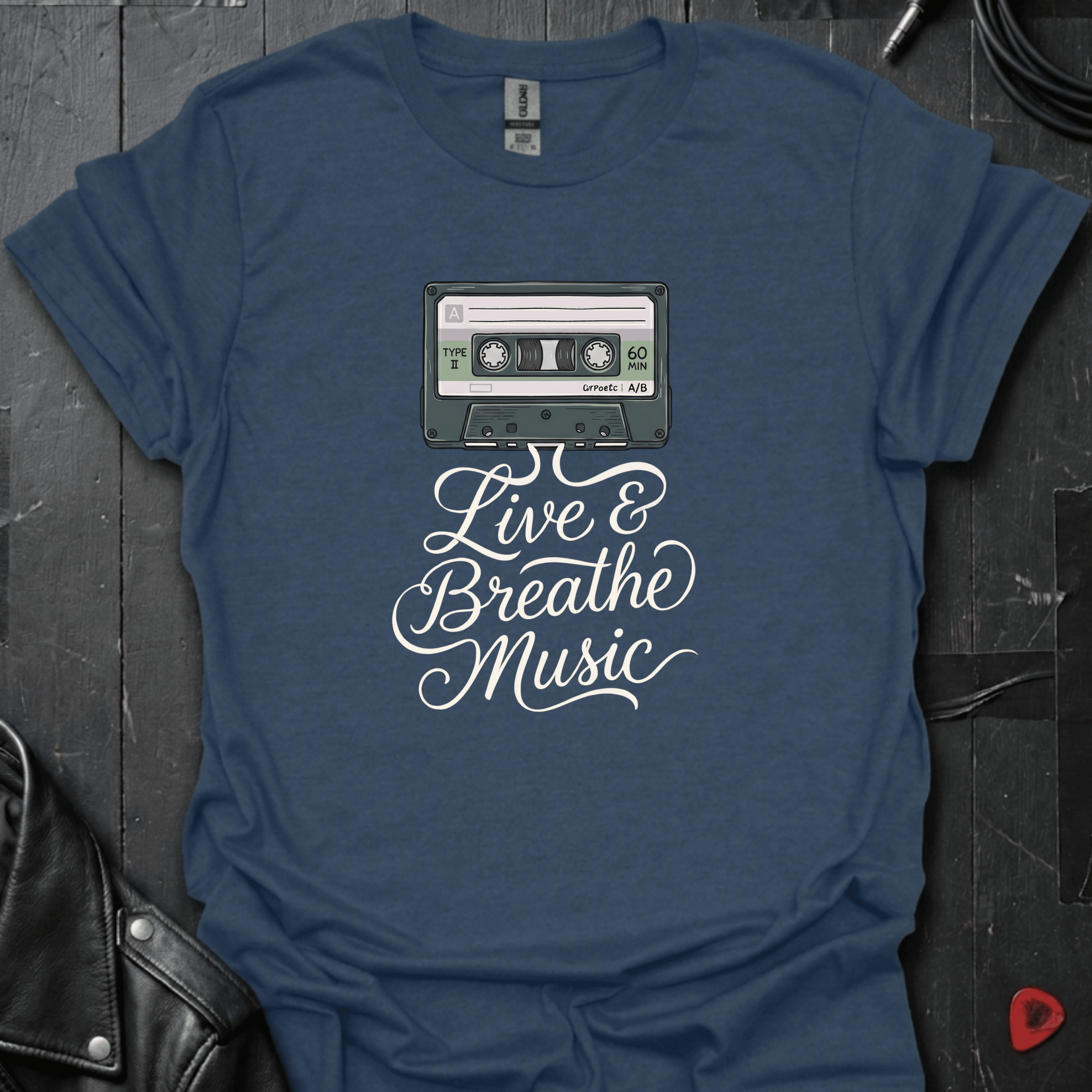 Live & Breath Music T-Shirt - Heather Navy - T-Shirt