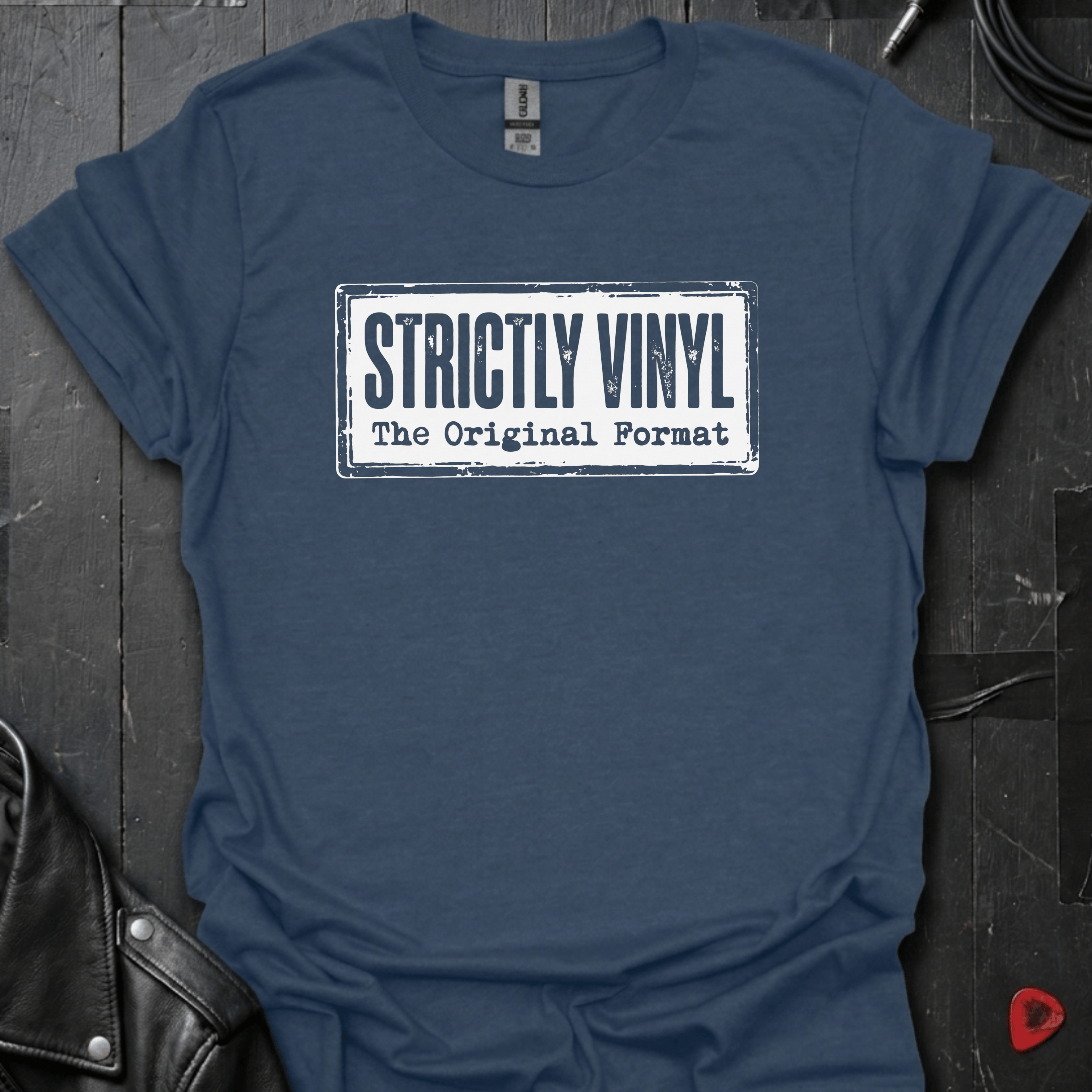 Strictly Vinyl The Original Format T-Shirt | Vinyl Lover Tee - Heather Navy - T-Shirt