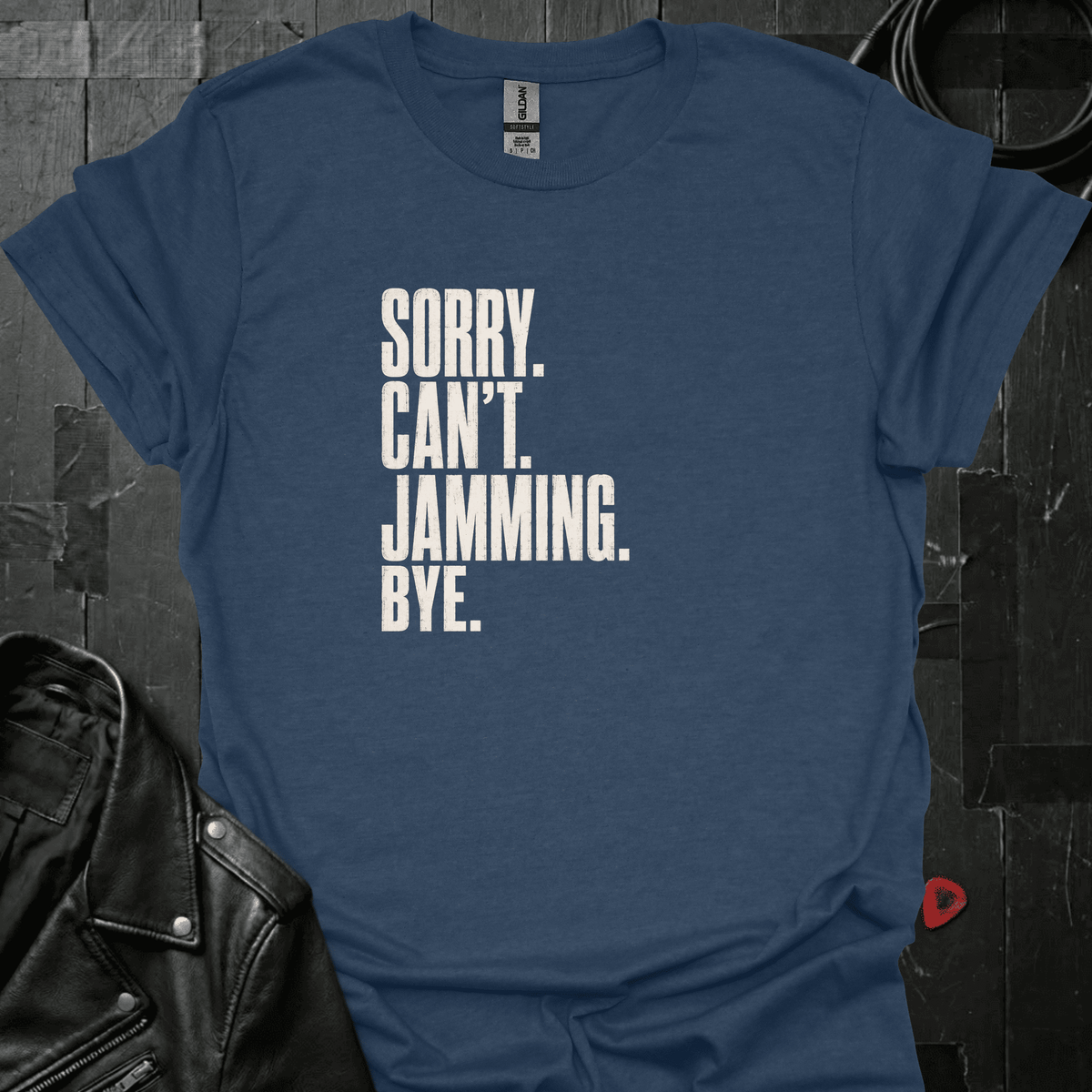 Sorry. Can't. Jamming T-Shirt - Heather Navy - T-Shirt