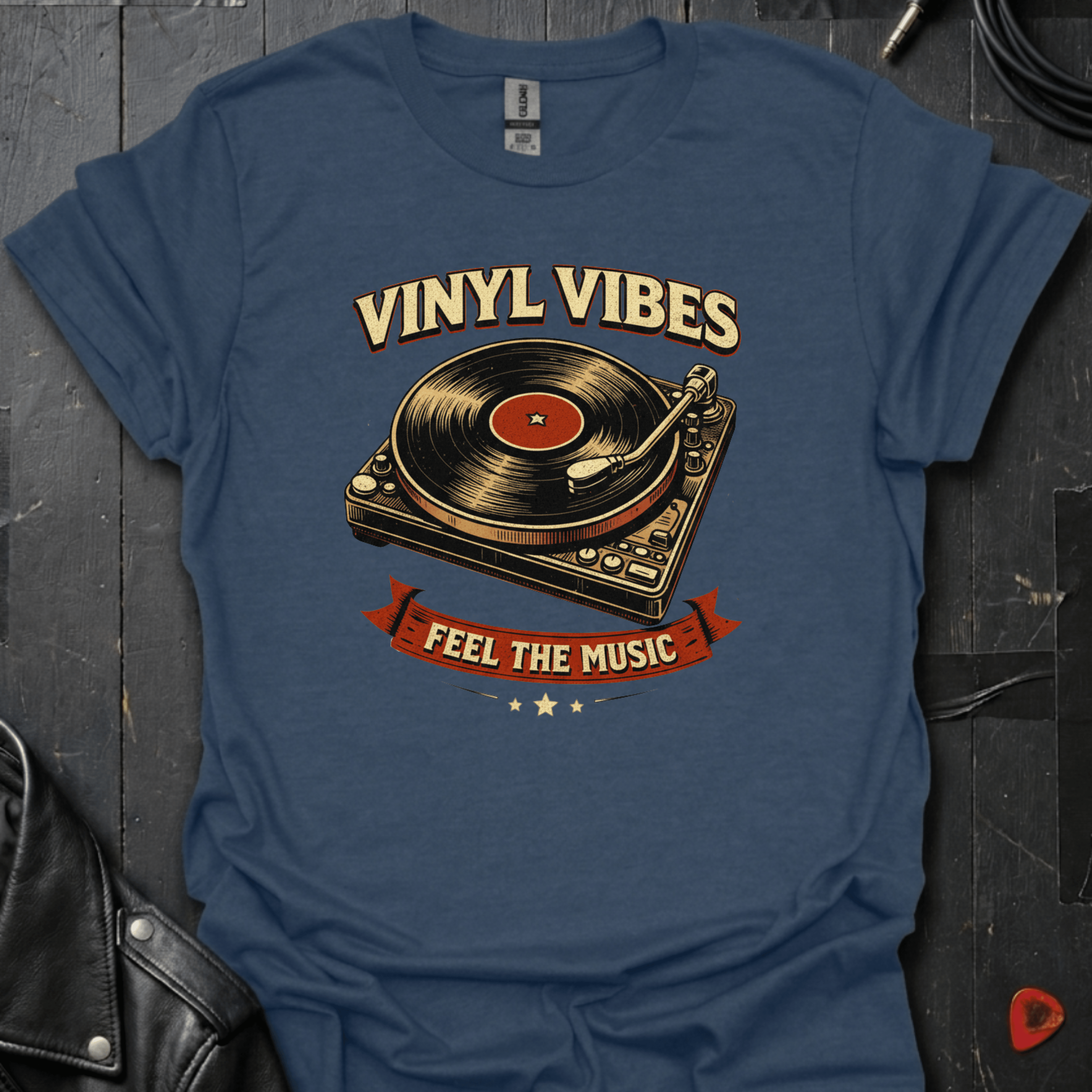 Vinyl Vibes T-Shirt - Heather Navy - T-Shirt