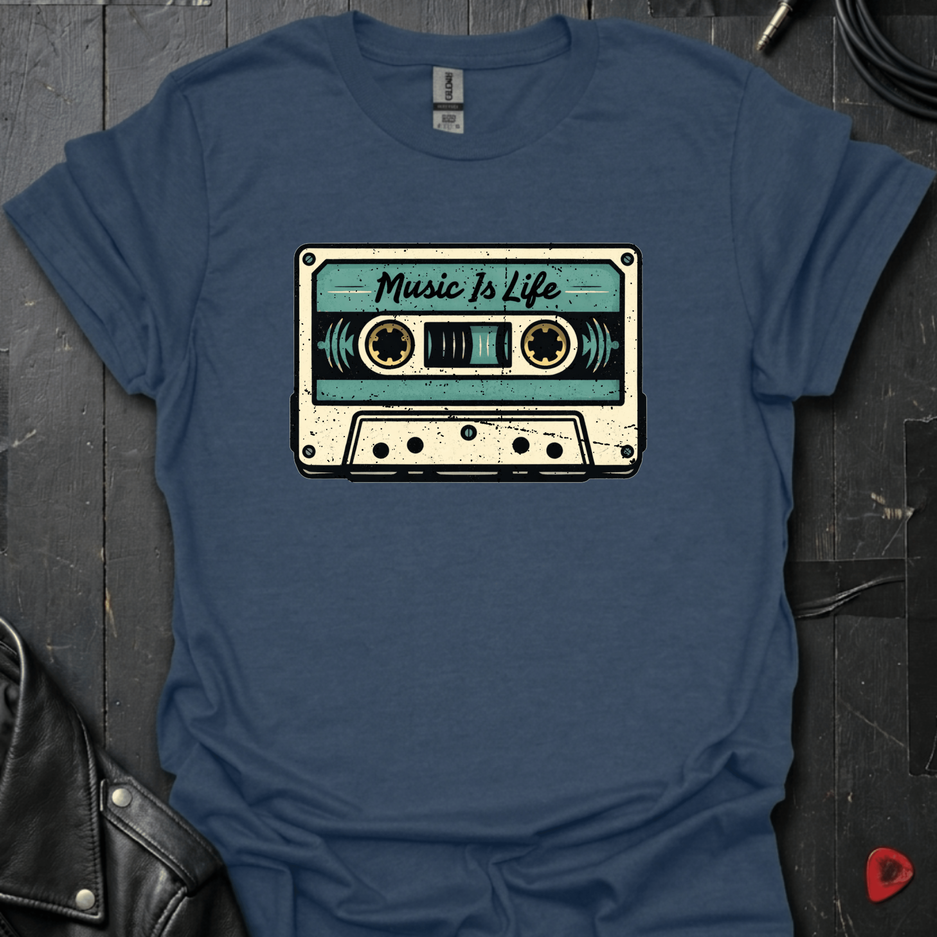 Music Is Life T-Shirt - Heather Navy - T-Shirt