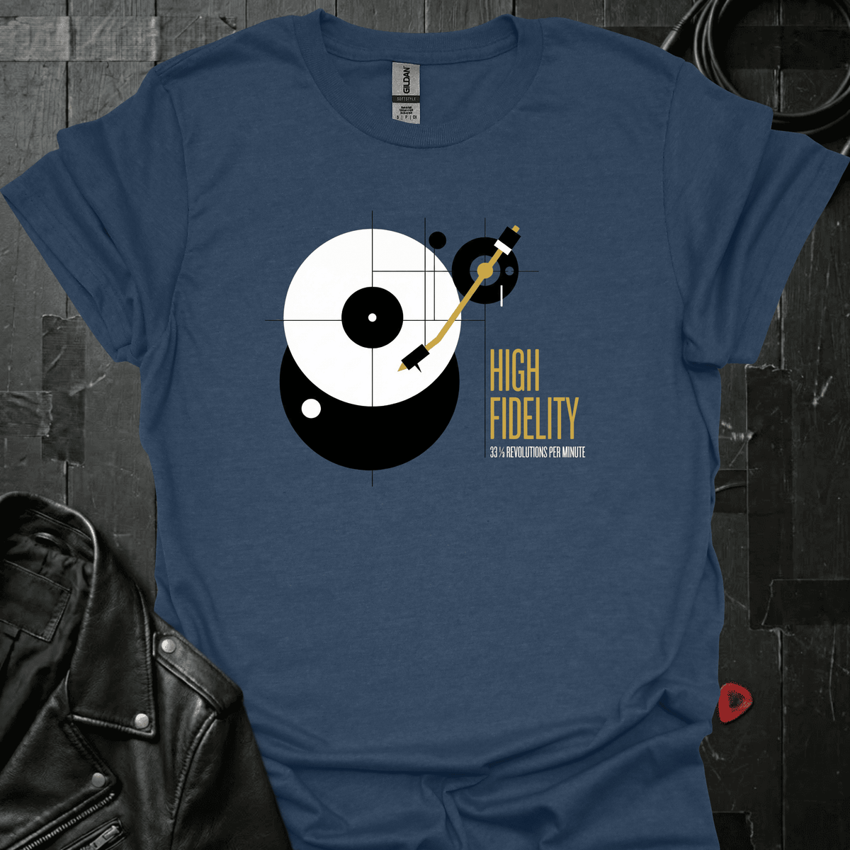 Hi-Fi Vinyl Turntable T-Shirt - Heather Navy - T-Shirt