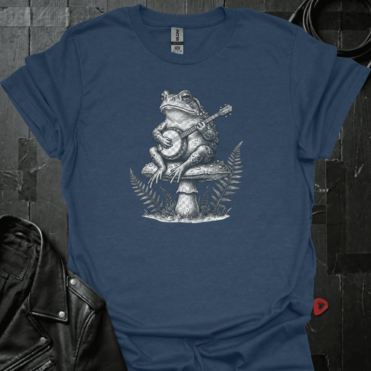Frog Playing Banjo T-Shirt - Heather Navy - T-Shirt