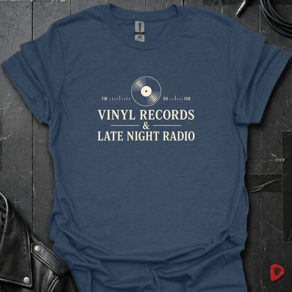 Records & FM Radio T-Shirt - Heather Navy - T-Shirt