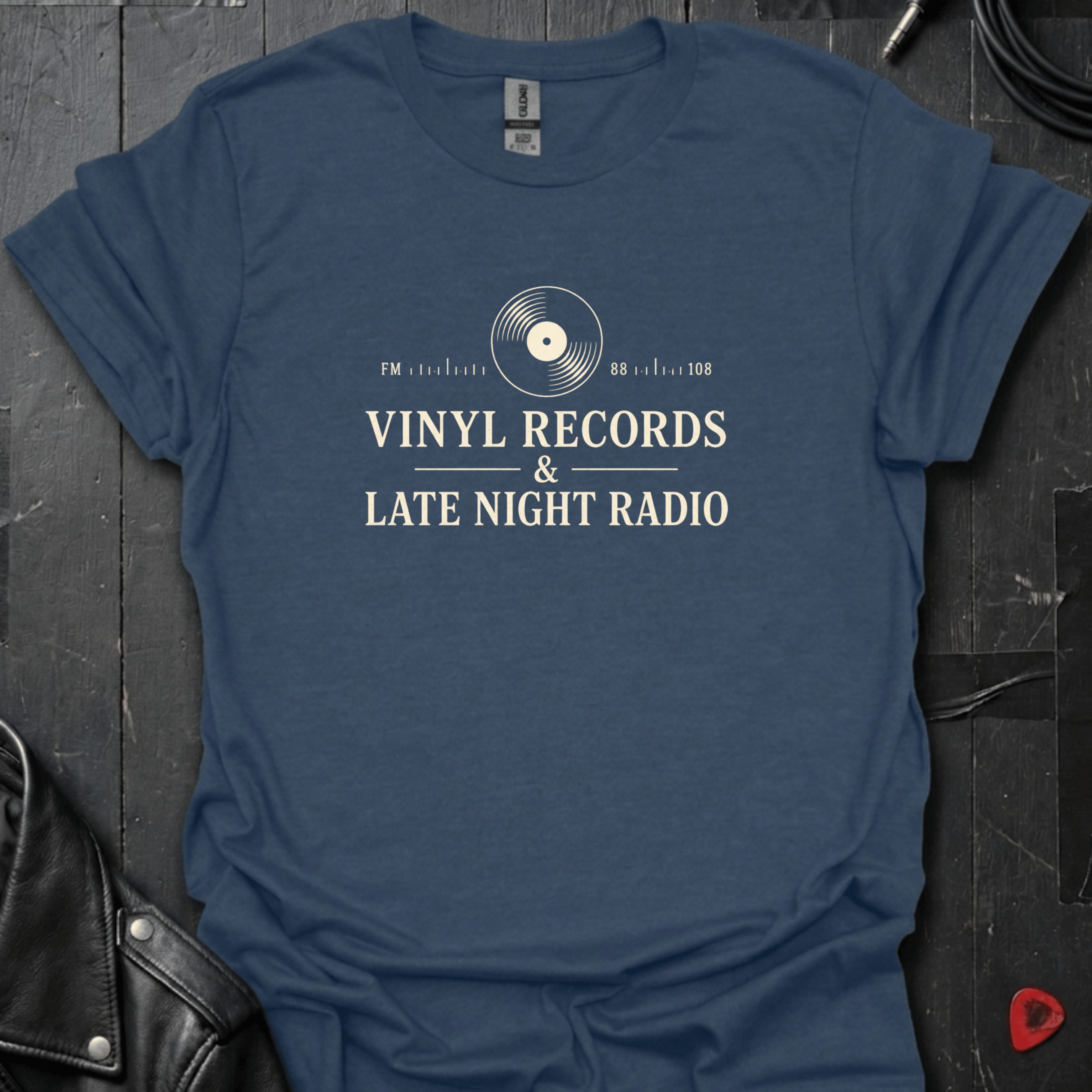 Records & FM Radio T-Shirt - Heather Navy - T-Shirt