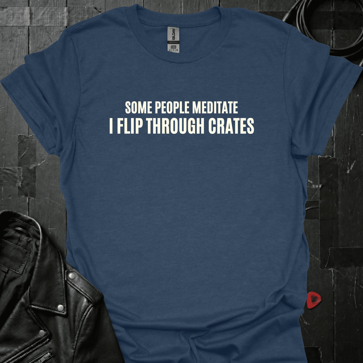 I Flip Through Crates T-Shirt - Heather Navy - T-Shirt