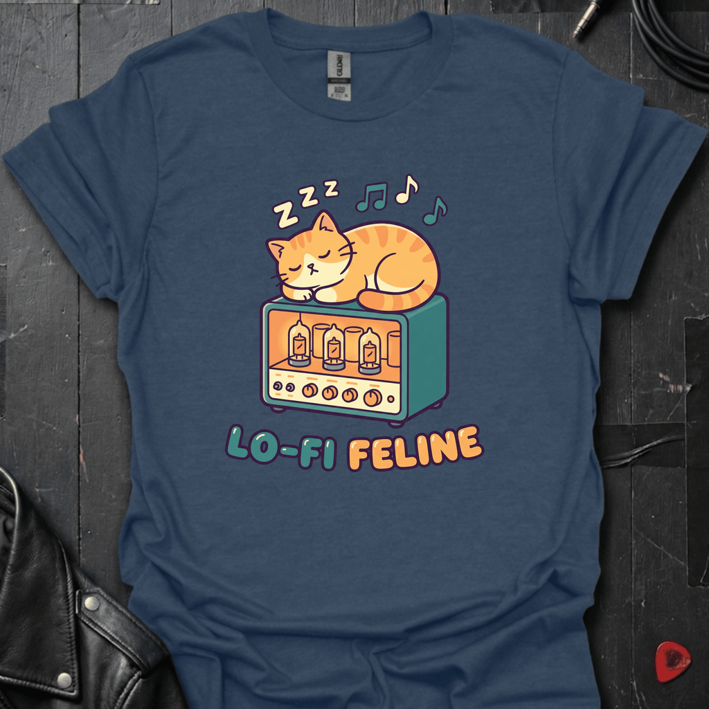 Lo - Fi Feline T-Shirt - Heather Navy - T-Shirt