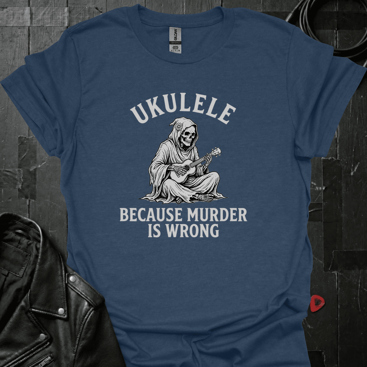 Playing Ukulele T-Shirt - Heather Navy - T-Shirt