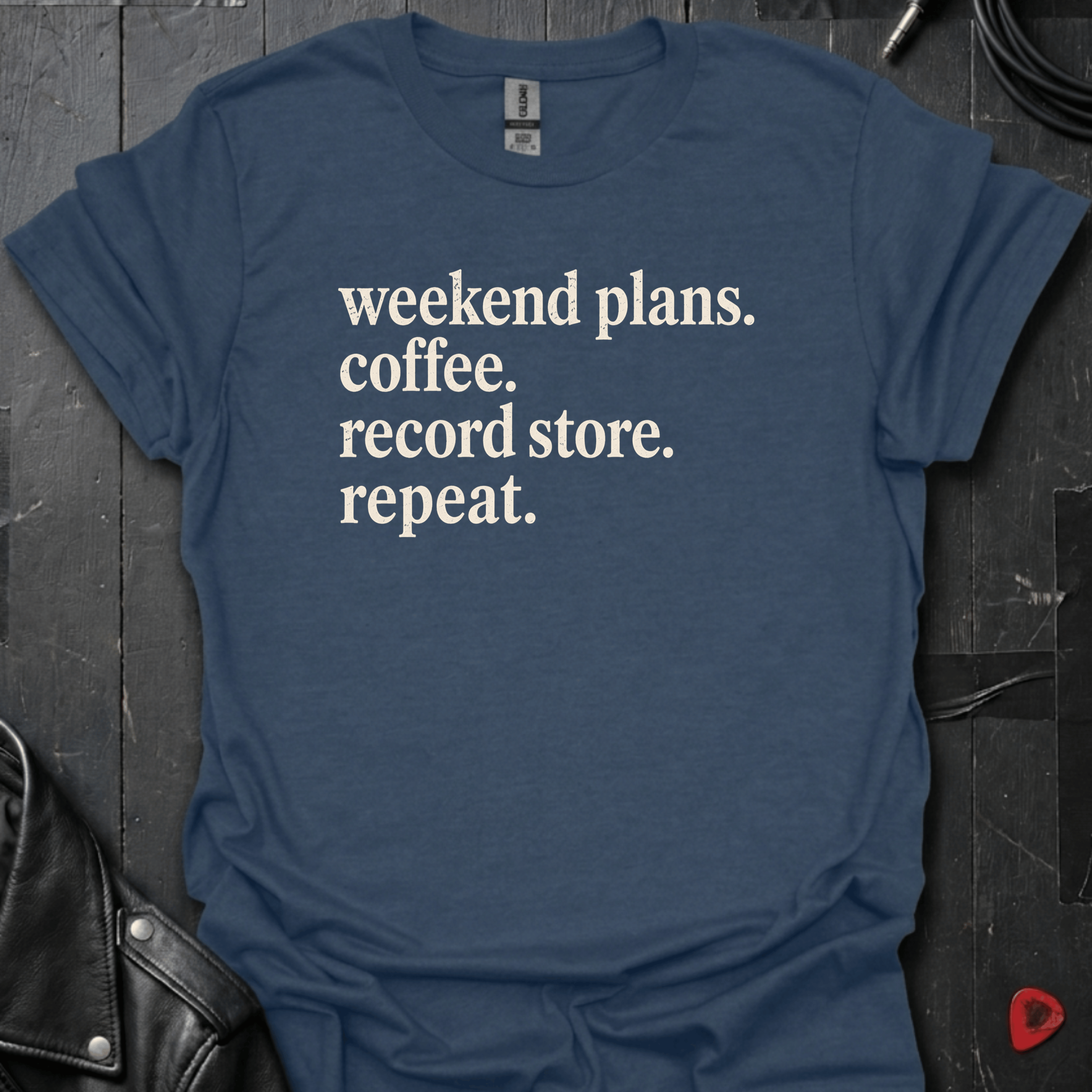 Weekend Plans T-Shirt | Vinyl Lover Coffee Tee - Heather Navy - T-Shirt