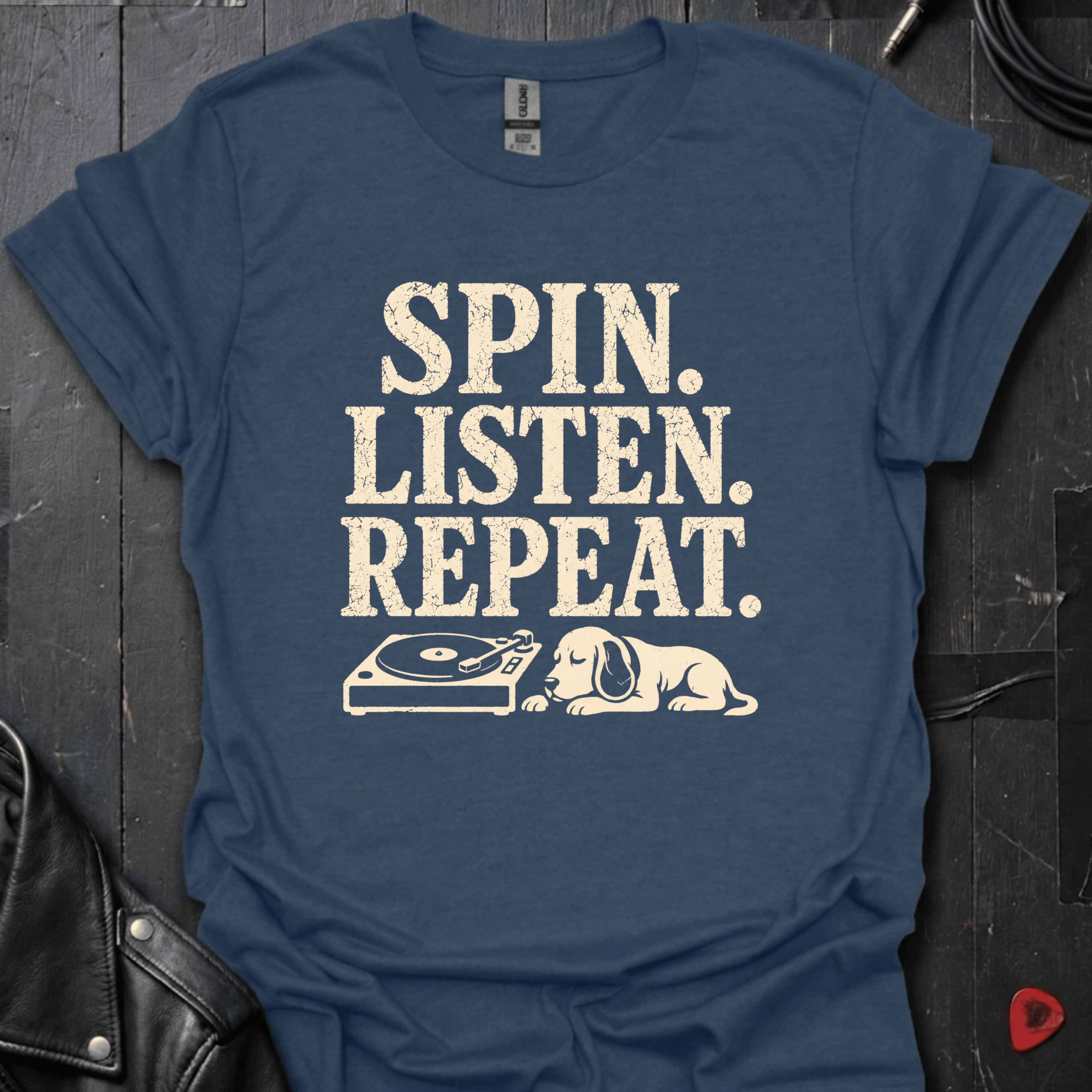 Spin. Listen. Repeat. T-Shirt - Heather Navy - T-Shirt