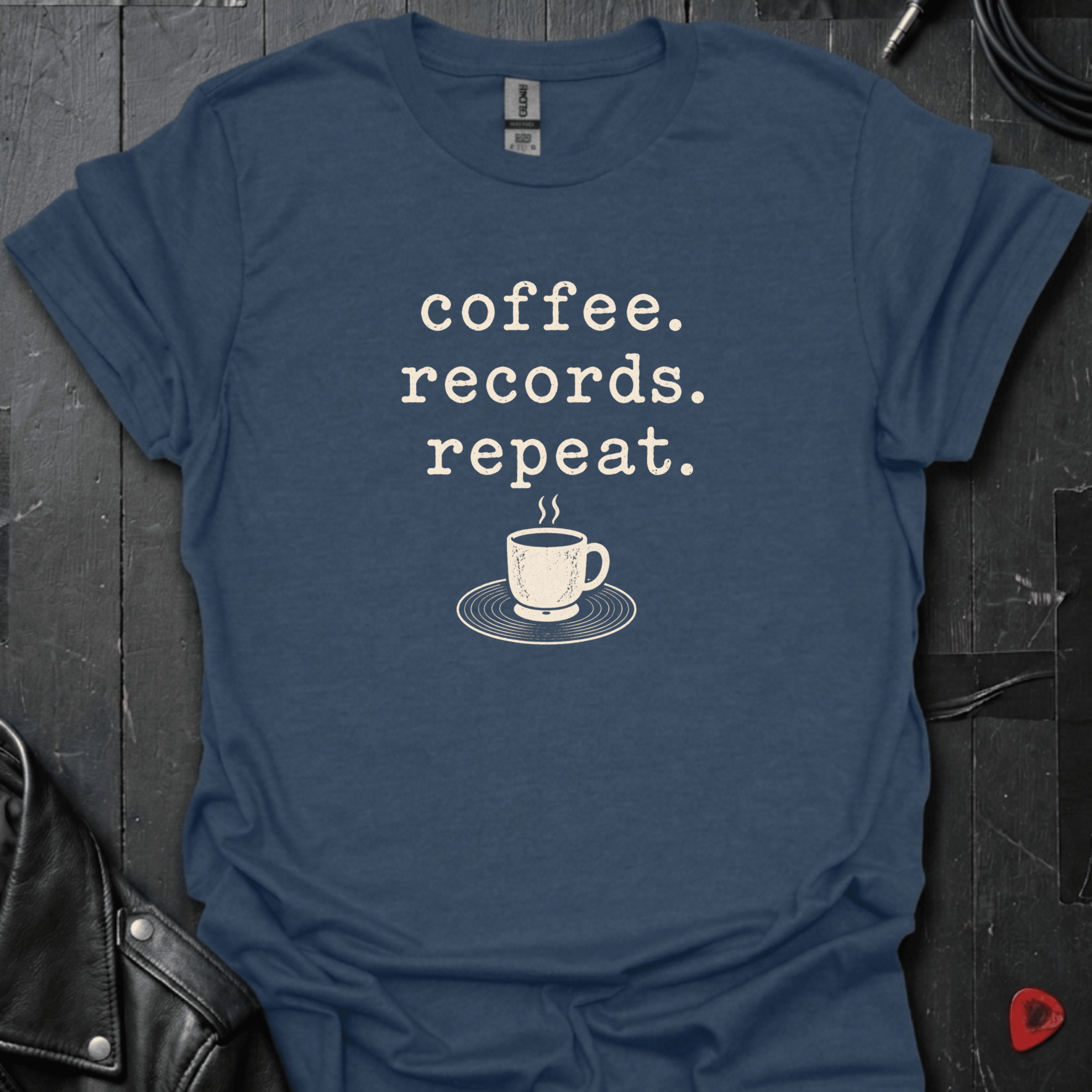 Coffee Records Repeat T-Shirt - Heather Navy - T-Shirt