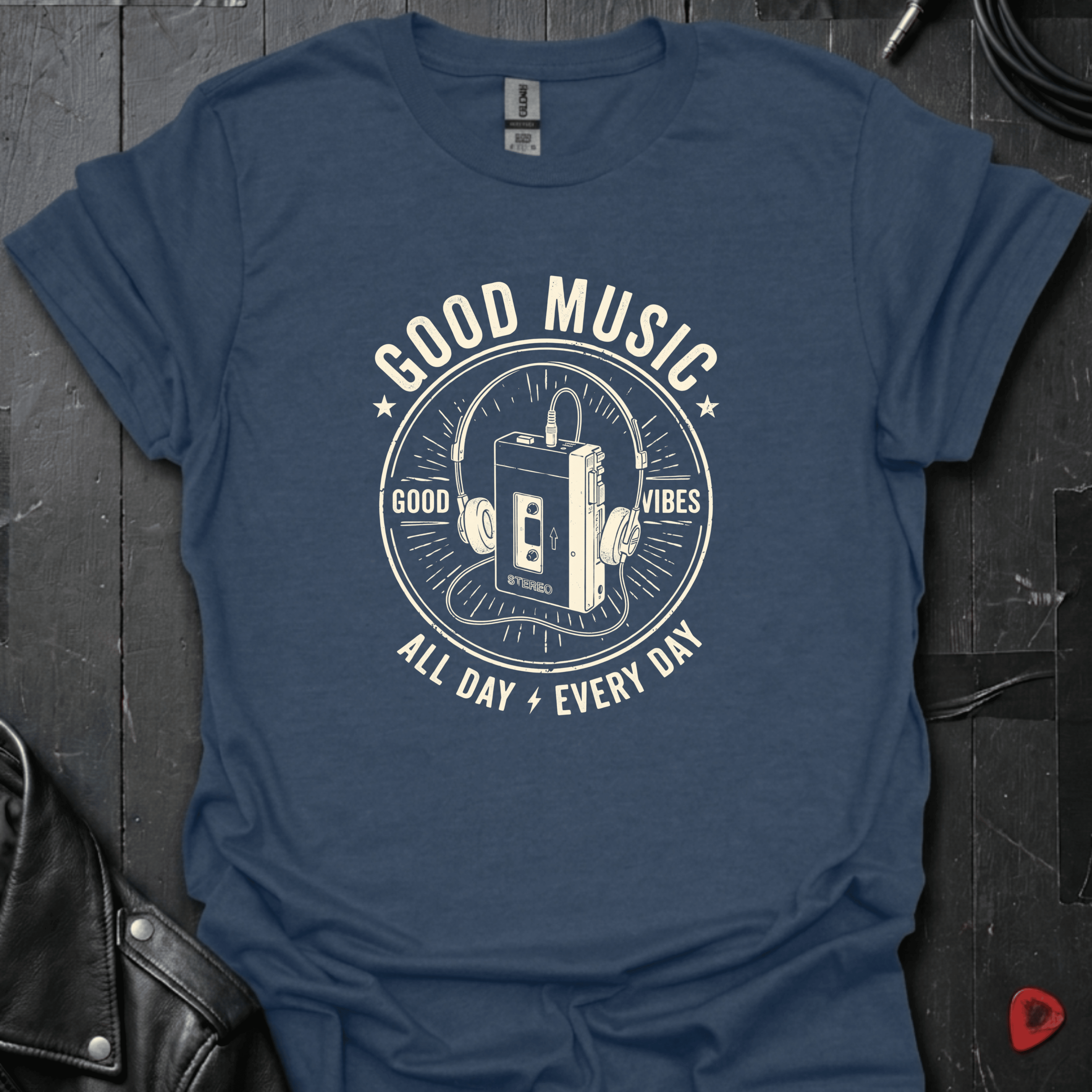 Good Music All Day T-Shirt - Heather Navy - T-Shirt