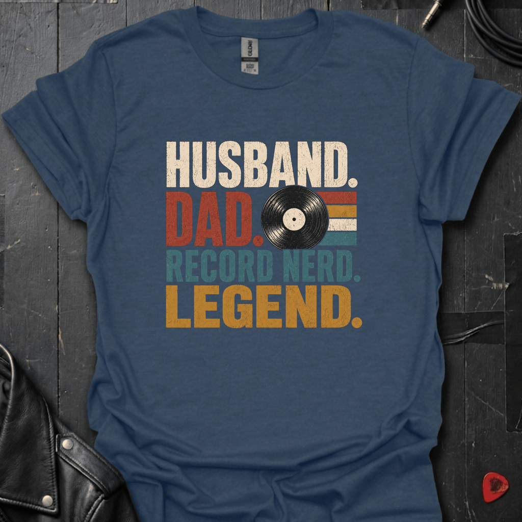 Husband Dad Record Nerd Legend T-Shirt | Vinyl Dad Tee - Heather Navy - T-Shirt
