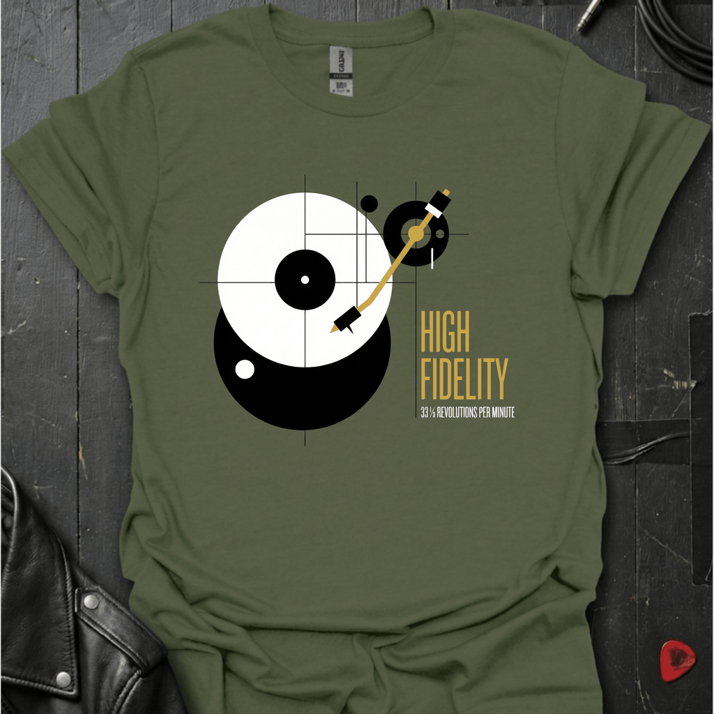 Vinyl Turntable Diagram T-Shirt - Military Green - T-Shirt