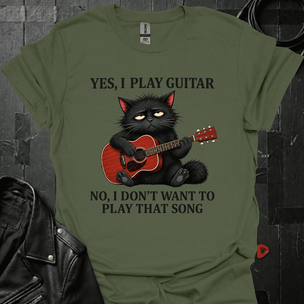 Grumpy Cat GuitaristT-Shirt - Military Green - T-Shirt