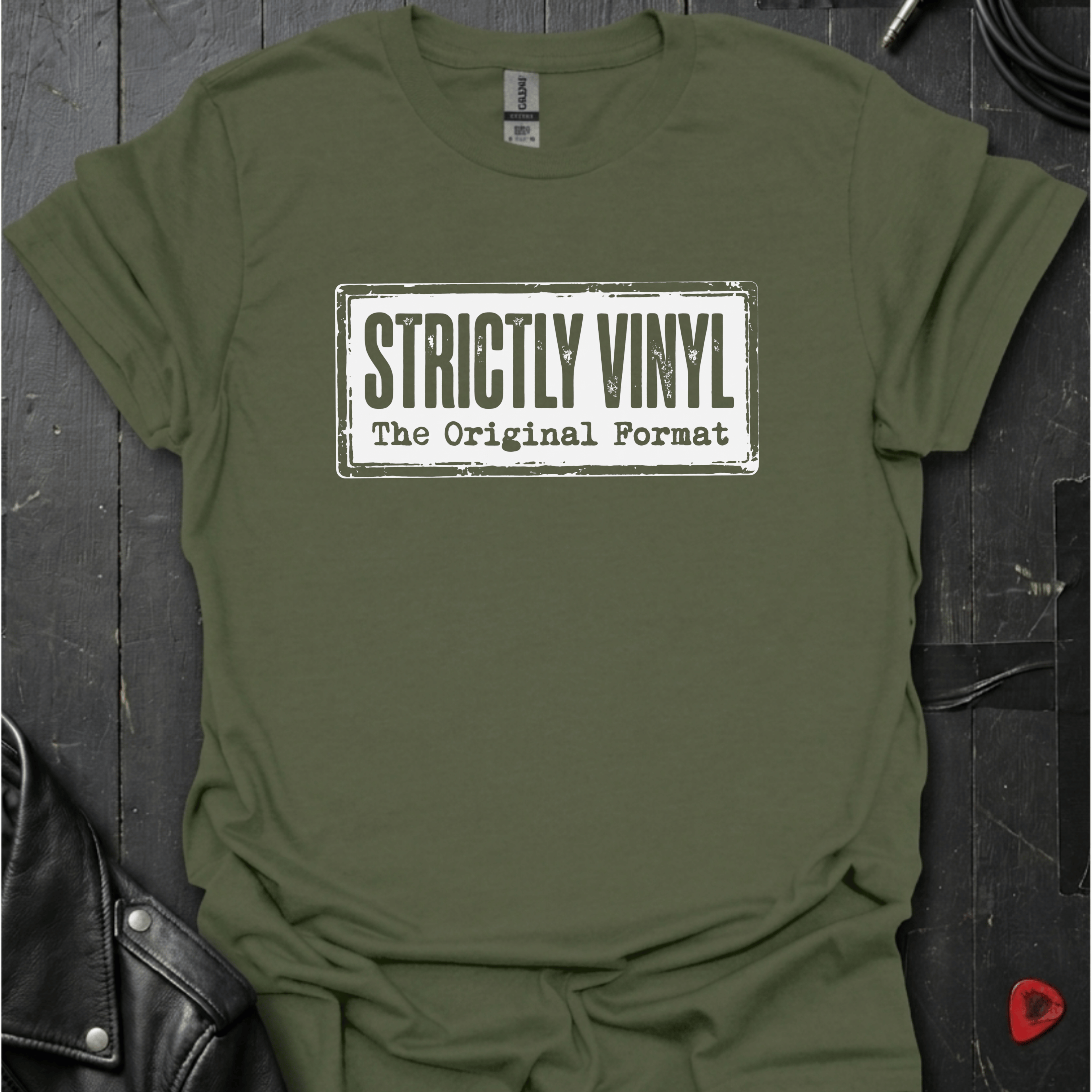 Strictly Vinyl The Original Format T-Shirt | Vinyl Lover Tee - Military Green - T-Shirt