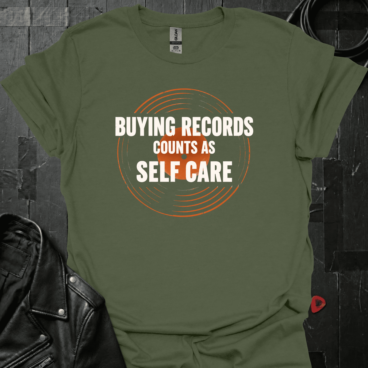 Record Shopping Self Care T-Shirt - Military Green - T-Shirt