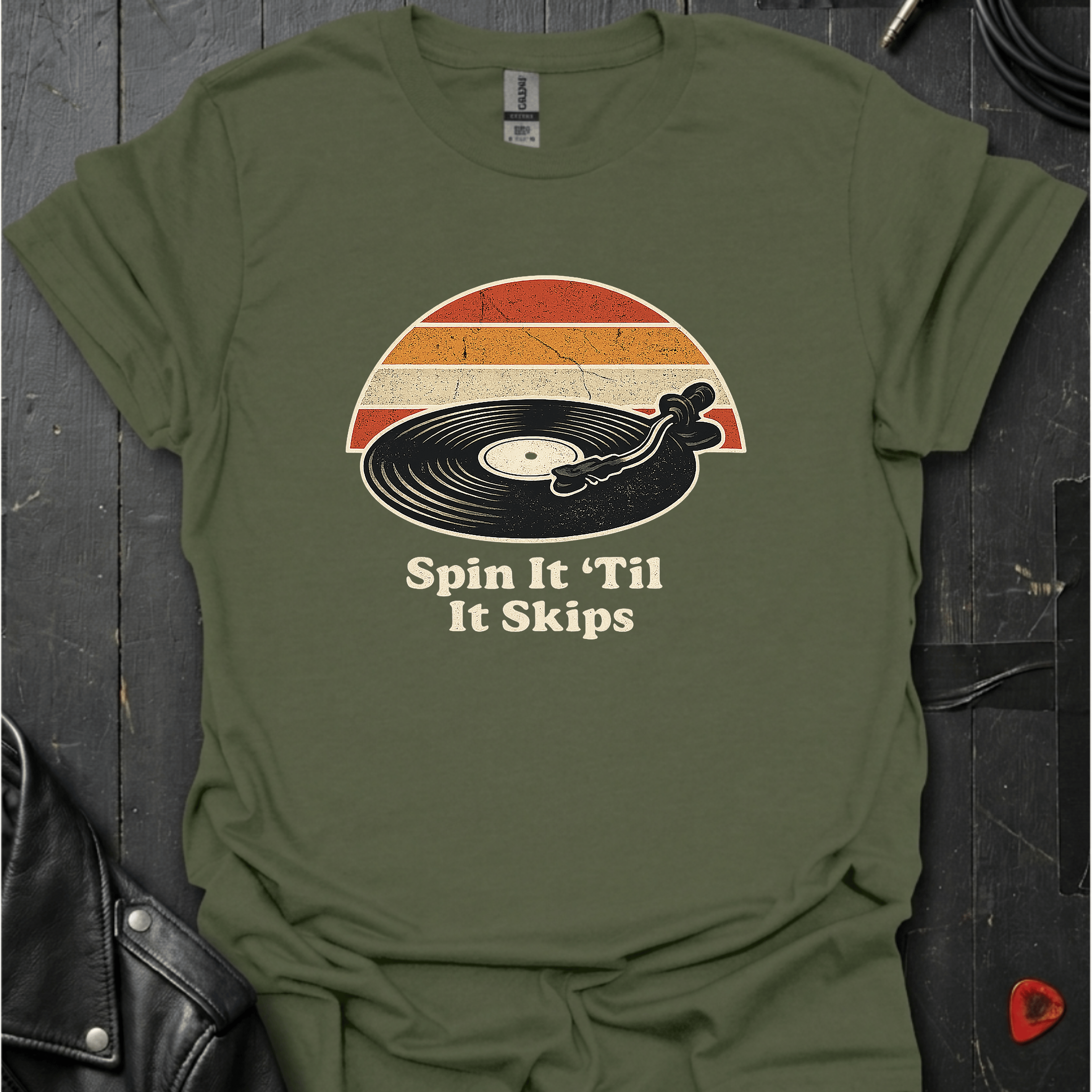 Spin It 'Til It Skips T-Shirt - Military Green - T-Shirt