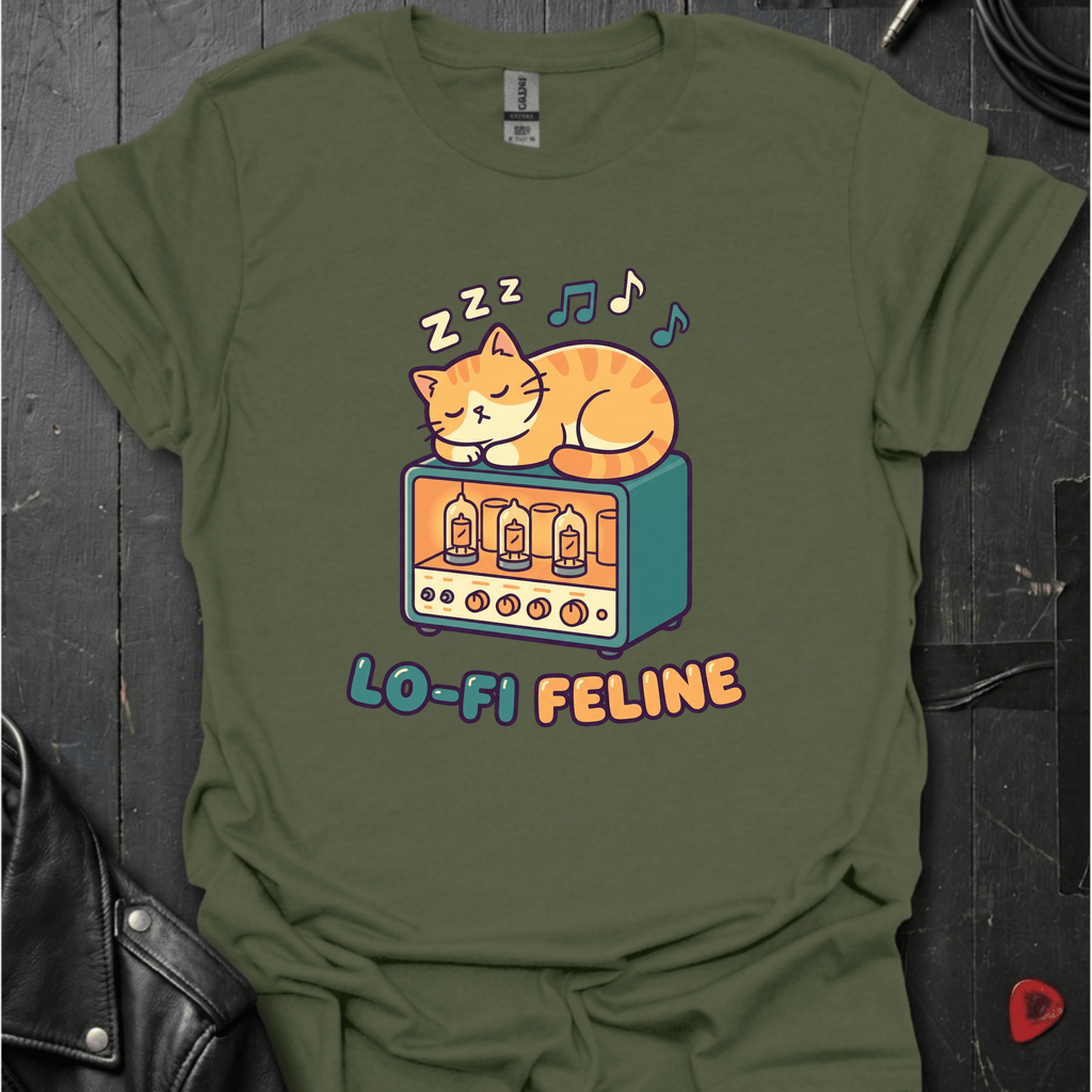 Lo - Fi Feline T-Shirt - Military Green - T-Shirt