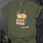 Lo - Fi Feline T-Shirt - Military Green - T-Shirt