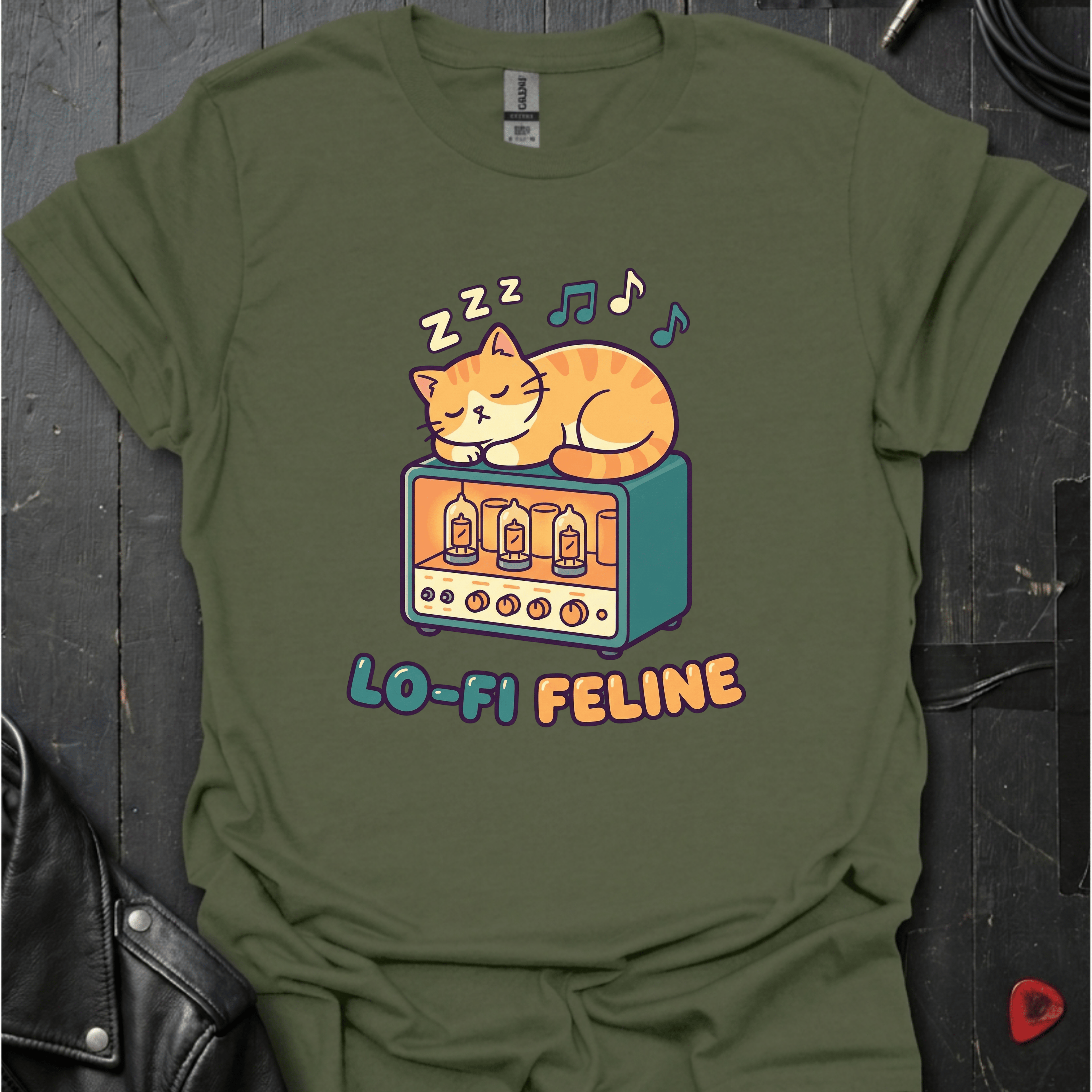 Lo - Fi Feline T-Shirt - Military Green - T-Shirt