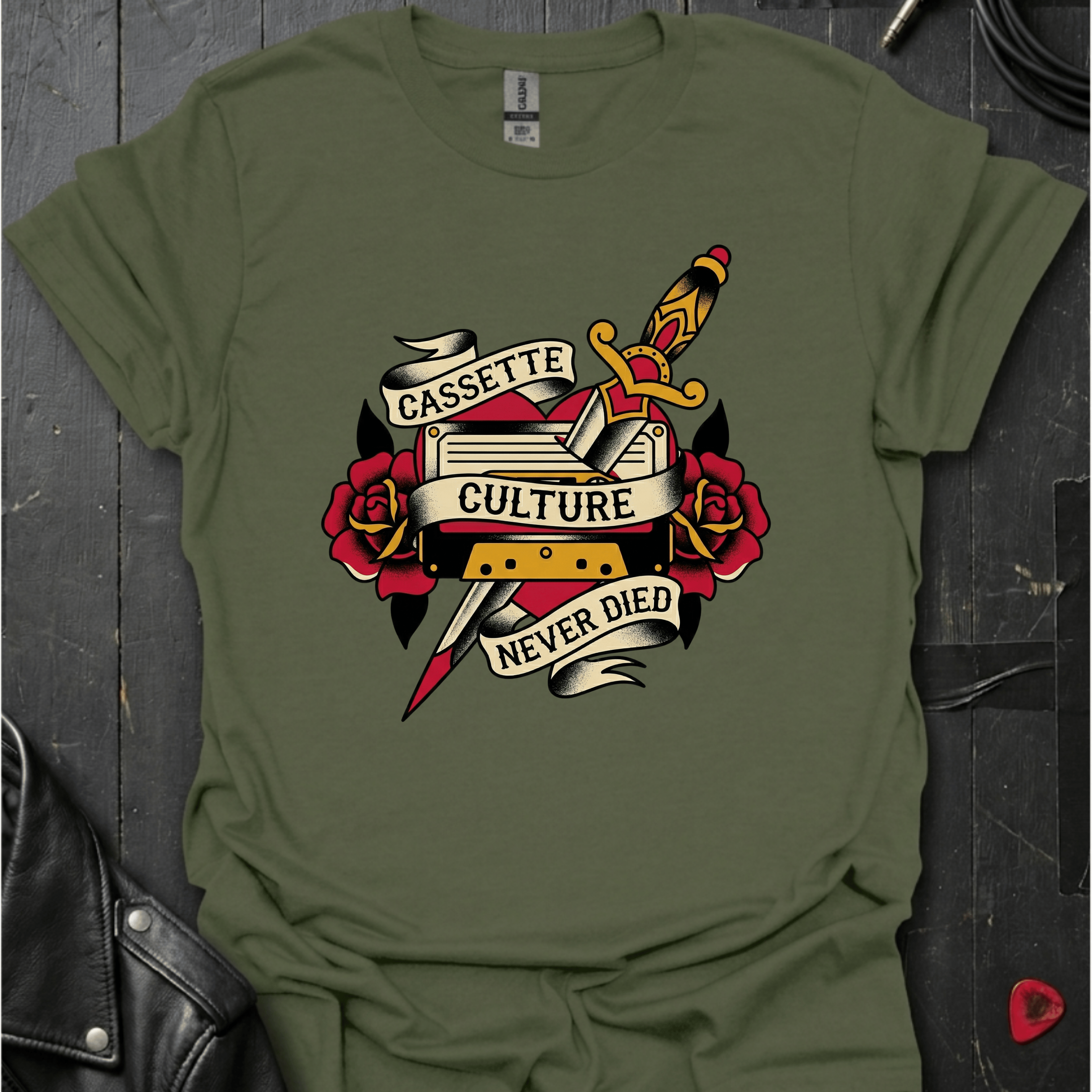 Cassette Culture Never Died T-Shirt - Military Green - T-Shirt