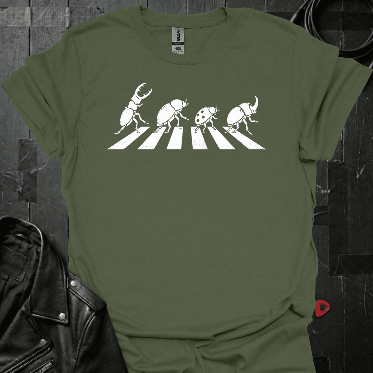 Beetles Crossing Road T-Shirt - Military Green - T-Shirt