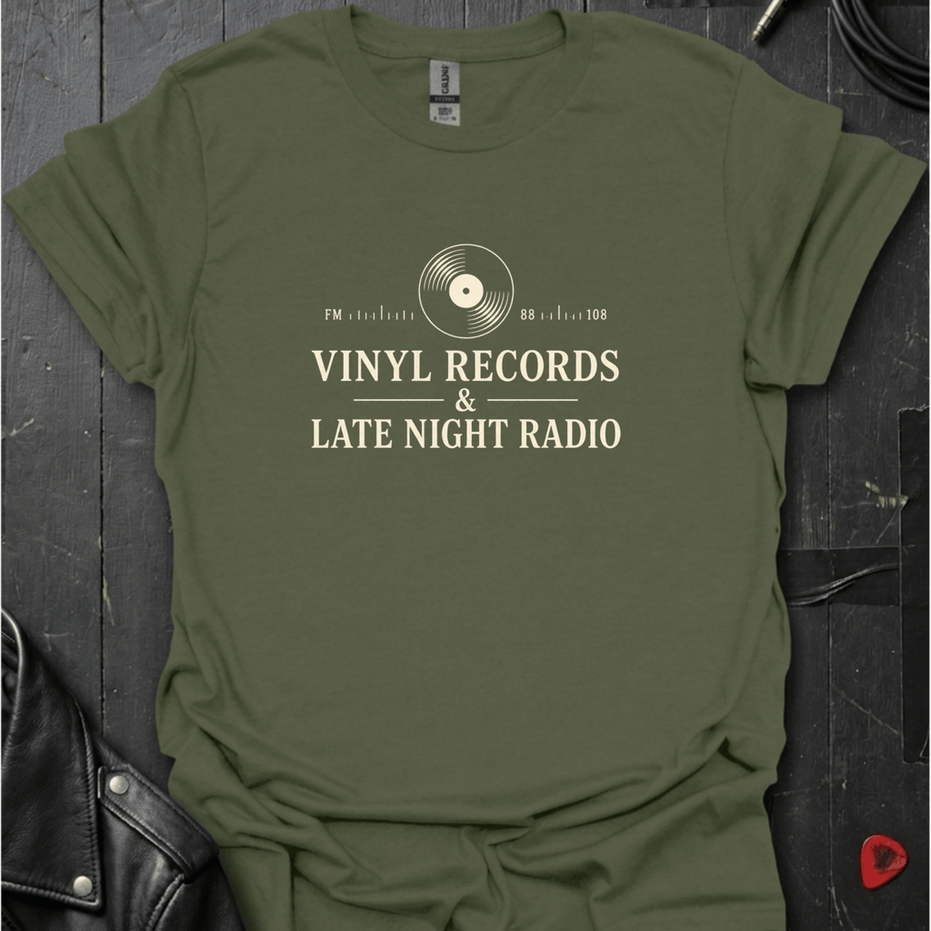 Records & FM Radio T-Shirt - Military Green - T-Shirt
